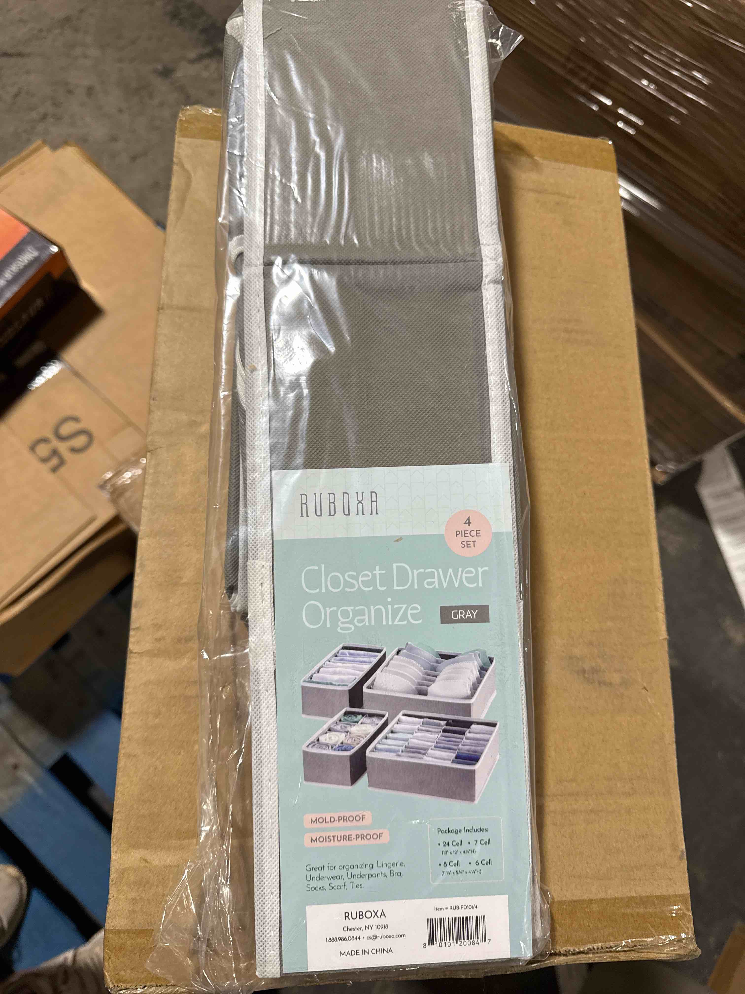 Condition photo showing New/Like New for Ruboxa Dresser Organizer - Set of 4 Drawer Organizers for Clothing, Bra and Underwear Organizer Bins for Bedroom Organization, Breathable, Easy Assemble, Foldable, for Lingerie, Sock, Tie ETC. (Gray)