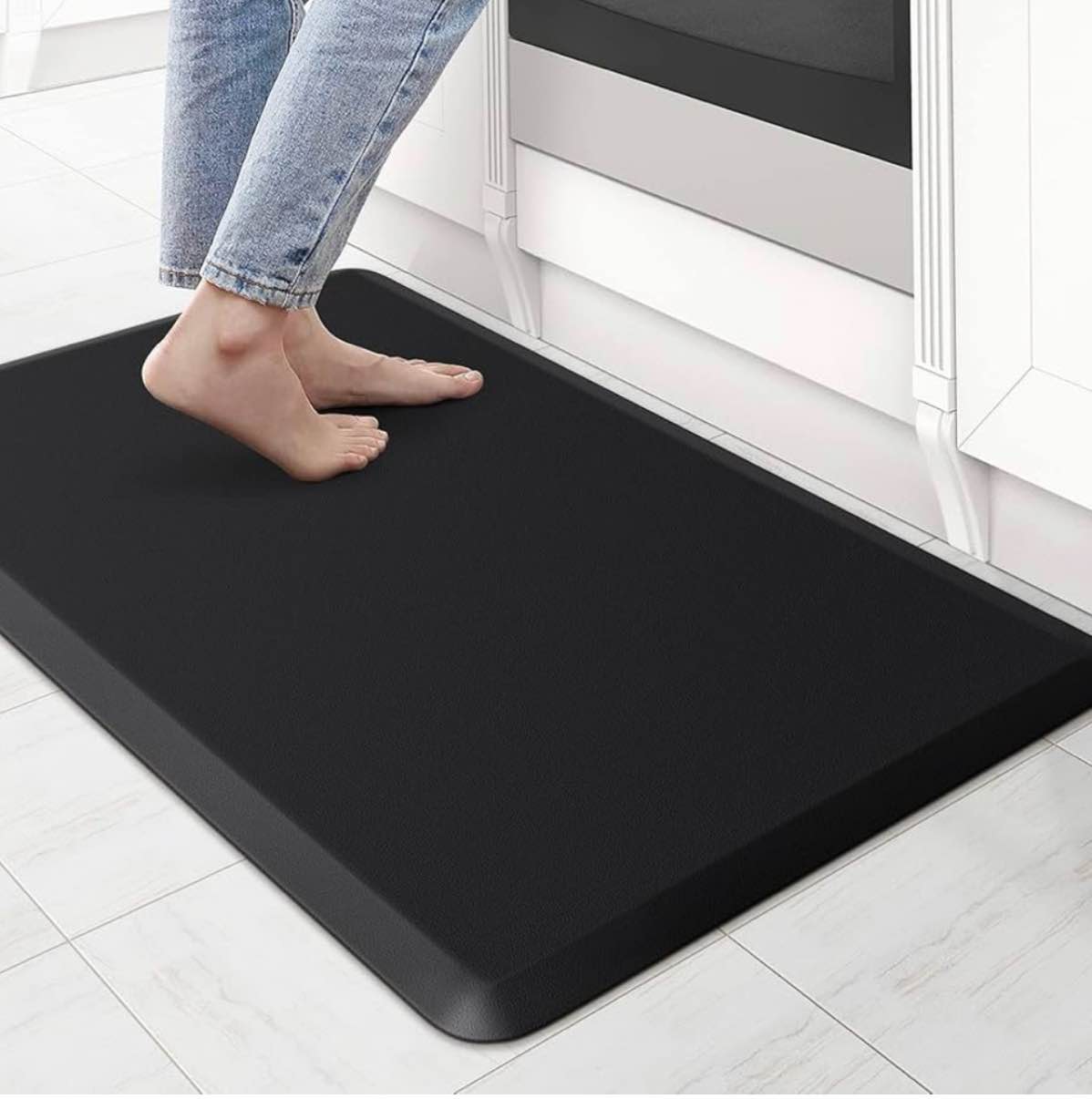 kitchenclouds kitchen mat cushioned anti fatigue rug 17.3"x28" waterproof, non slip, standing and comfort desk/floor mats for house sink office (black)