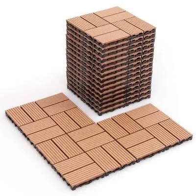 44 Pack Plastic Interlocking Deck Tiles,12"x12" Waterproof Indoor/Outdoor Floor Tiles,All-Weather Patio Floor Decking Tiles for Garden,Lawn,Porch,Poolside,Balcony, Brown