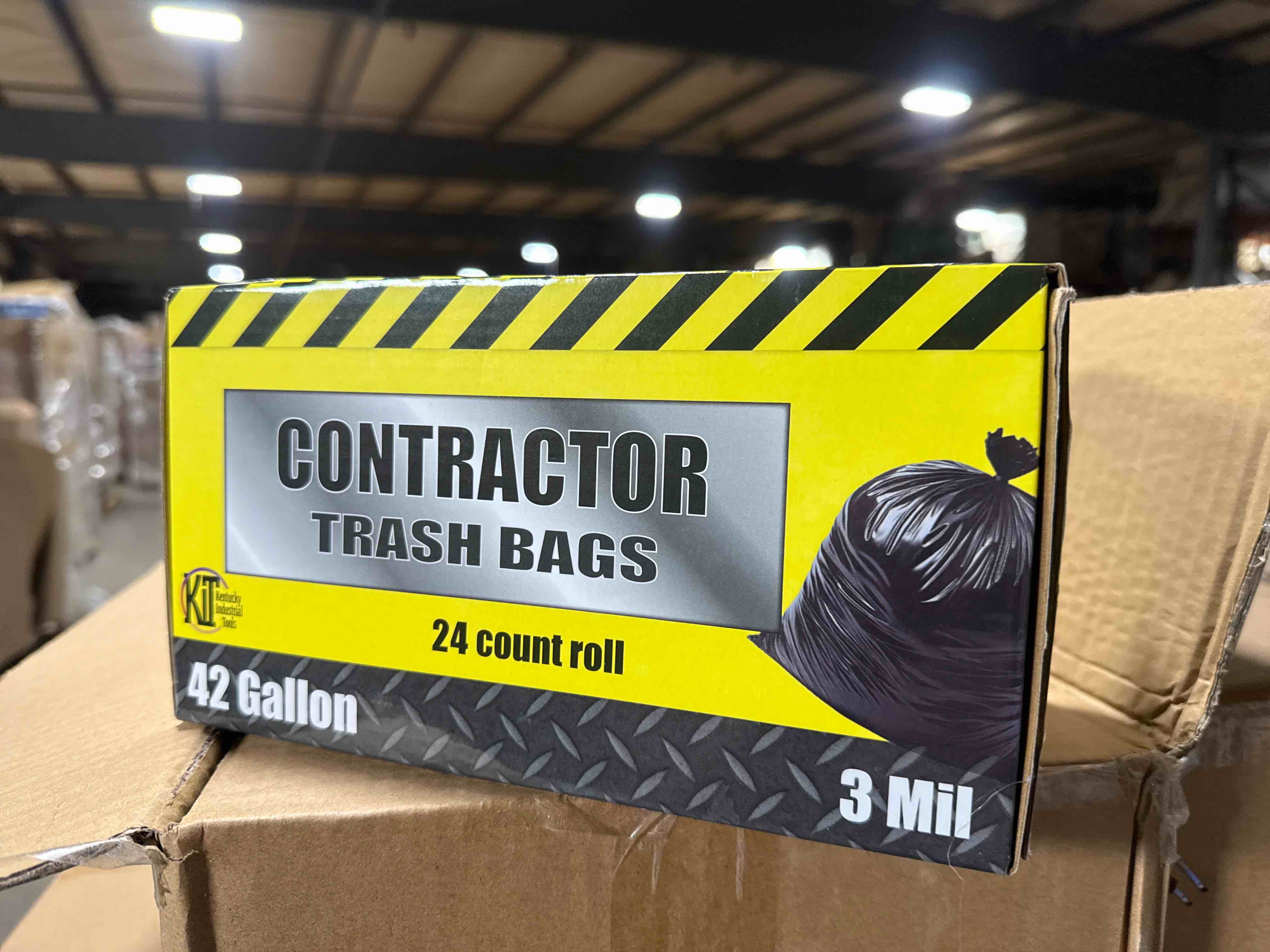24 count 42 gallon contractor, trash bags, three Mill