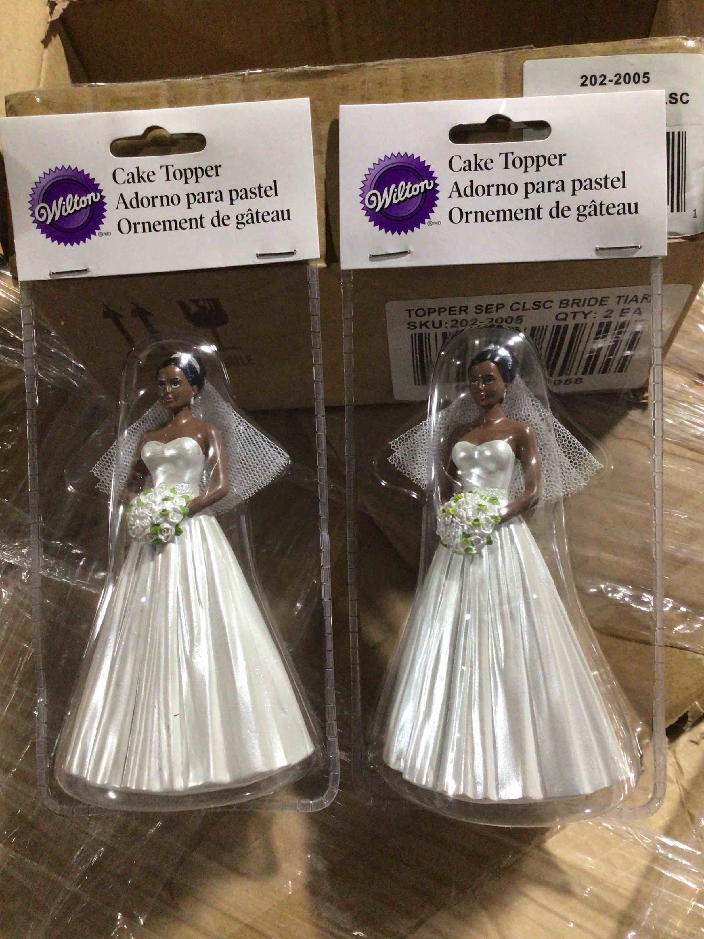 Condition photo showing New/Like New for pack of 2 wilton cake topper - black bride with tiara