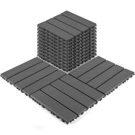 44 pack plastic interlocking deck tiles,12"x12" waterproof indoor/outdoor floor tiles,all-weather patio floor decking tiles for garden,lawn,porch,poolside,balcony, gray