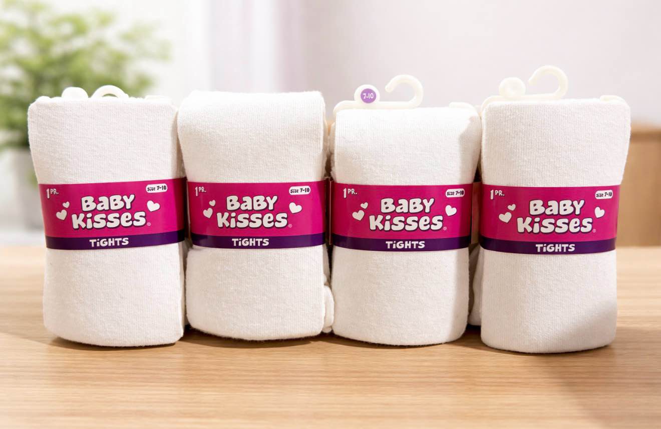 Size 7-10 Baby Kisses Girls Tights, White (4 Pack)