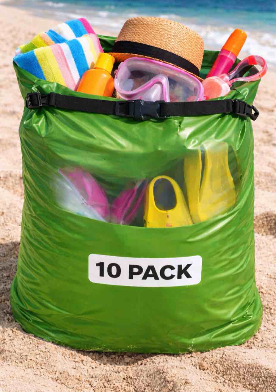Pack of 10 Transparent Dry Bag- Green