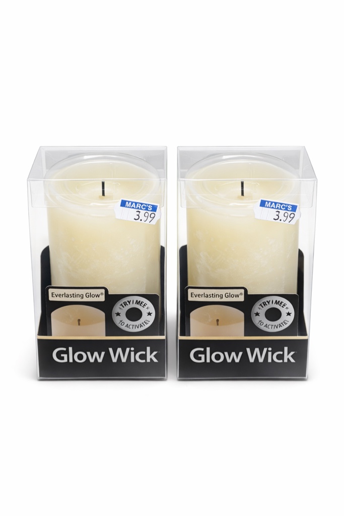 pac of 2 battery-operated bisque wax glow wick® led candle with vanilla scent 3in x 6in 