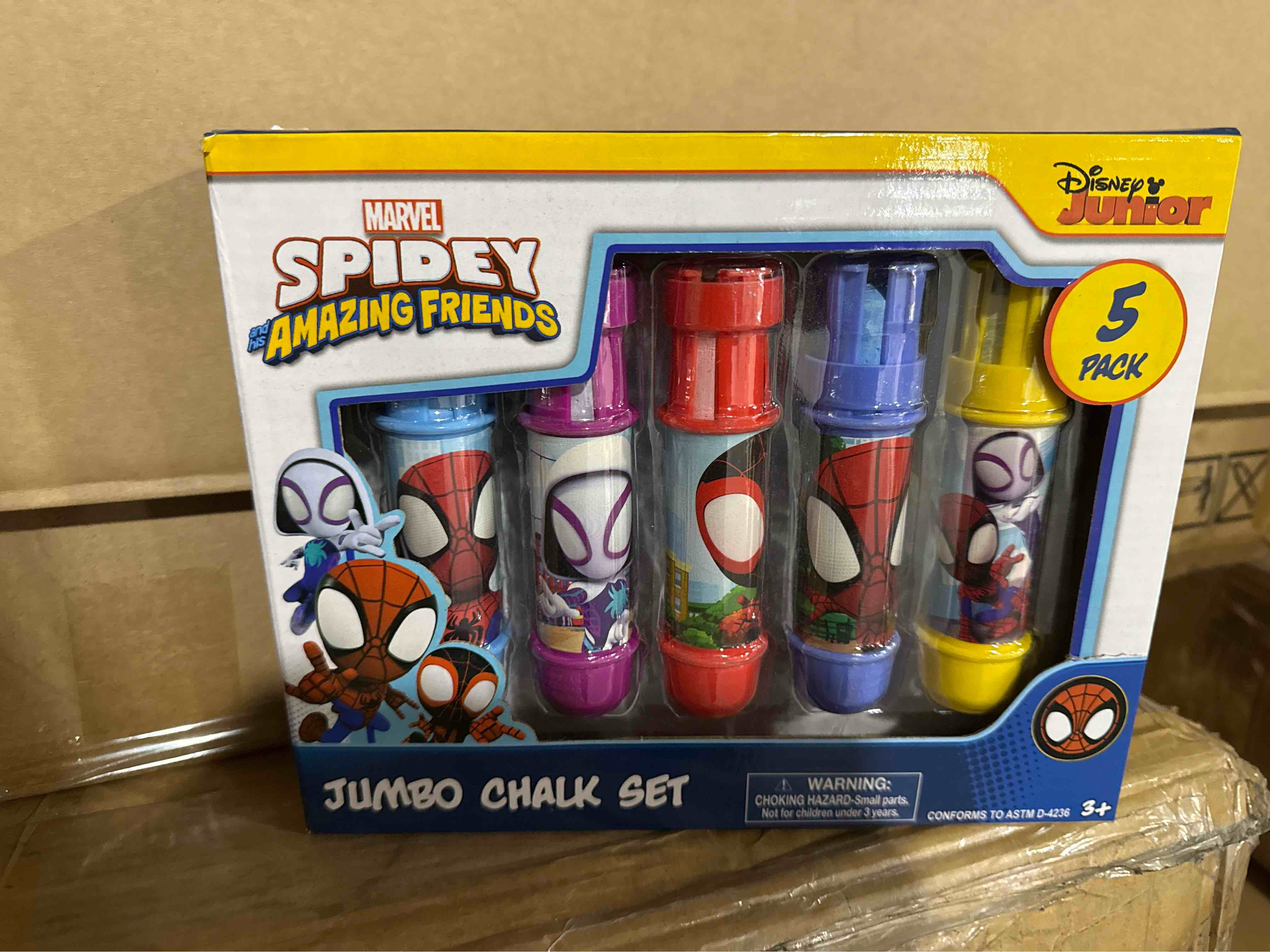 Condition photo showing New/Like New for disney junior spidey & his amazing friends jumbo chalk ( sidewalk chalk ) set