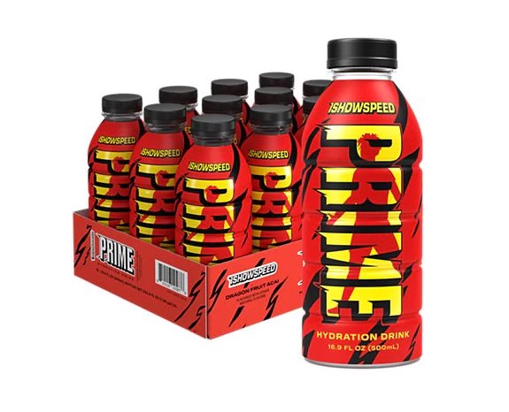 limited edition ishowspeed dragon fruit acai prime hydration case  (12 bottles - 16.9 fl oz each) bb 4/2026