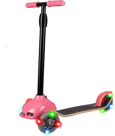 nutcase, 3-wheel scooter with adjustable height settings and light up wheels, berry