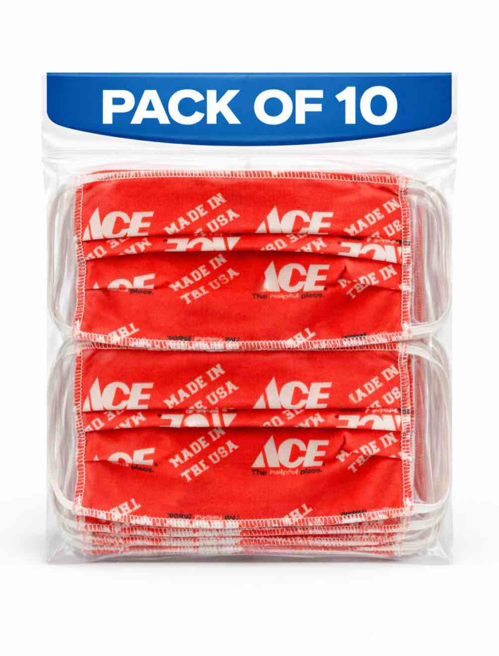 Valley Forge Flags 2007440 Ace Logo Disposable Face Mask  Red - Pack of 10