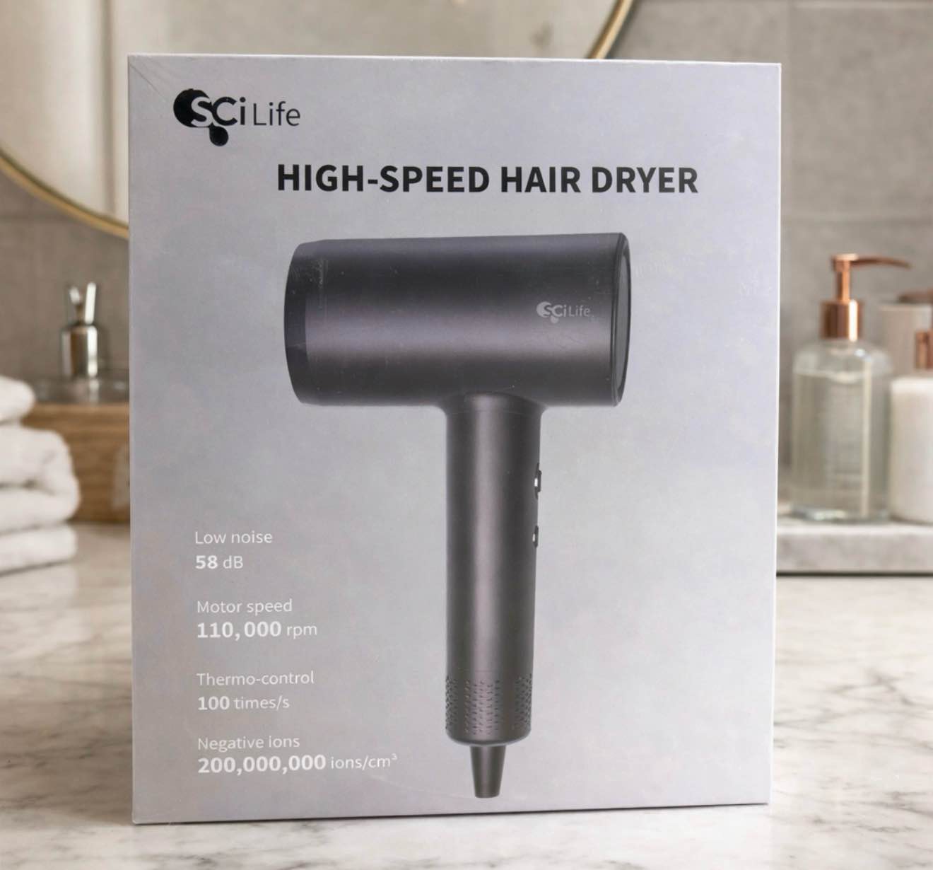 High Speed Ionic Hair Dryer with Wall Mount Holder Magnetic - Professional Blow Dryer 110,000 RPM Brushless Motor for Fast Drying, 1400W 4Temps /2Speeds Low Noise Thermo-Control Hairdryer