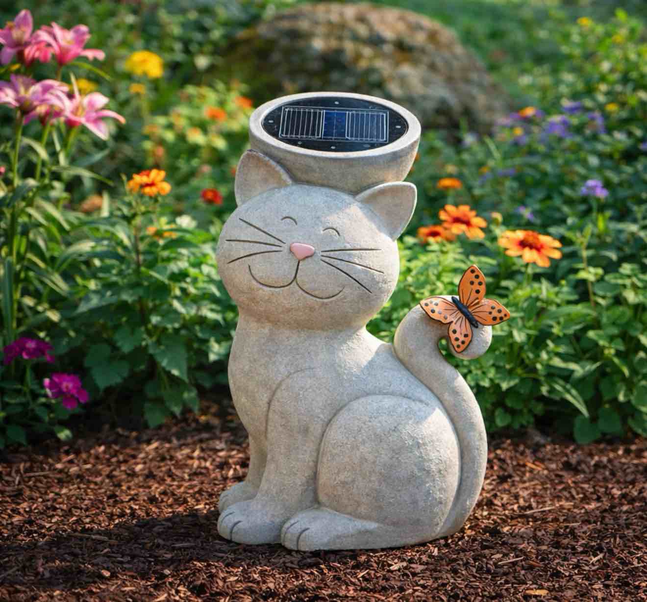 Nacome Solar Cat Outdoor Statues for Garden: Outside Decor with Butterfly Clearance for Yard Art Lawn Ornaments Porch Patio Balcony Home House - Birthday Gifts for Grandma Mom Women