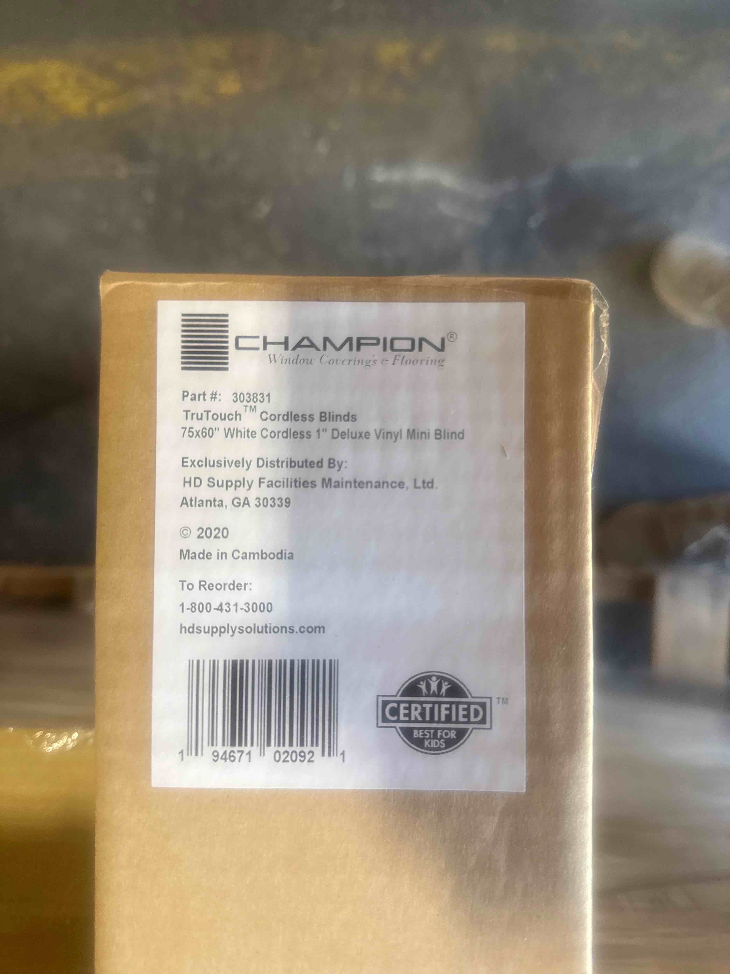 75x60 White Cordless 1” Deluxe Vinyl Mini Blind 