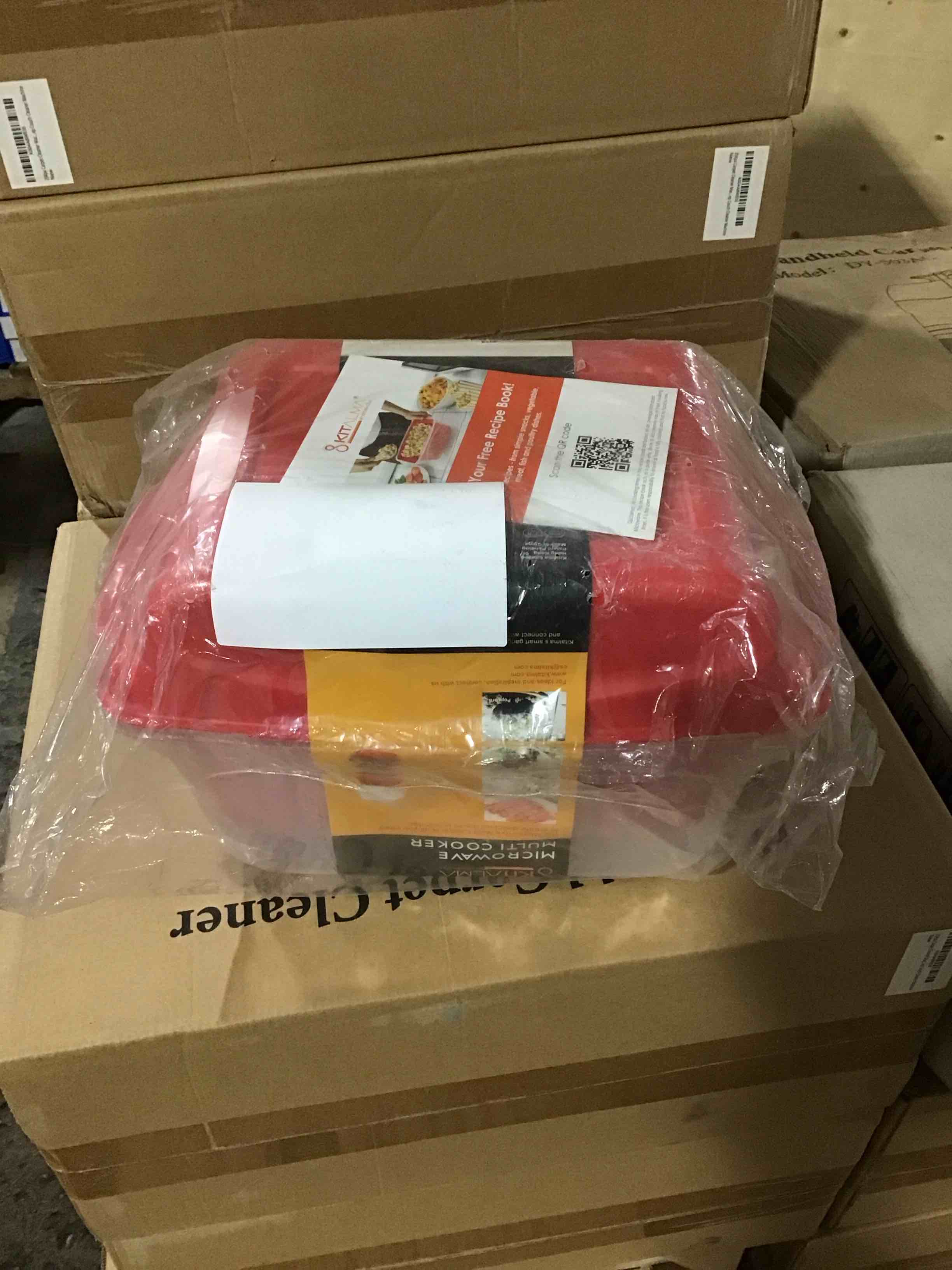 Condition photo showing New/Like New for multi-purpose microwave cookware - all-in-one microwave pasta cooker, microwave steamer, microwave bacon cooker, microwave vegetable steamer and more! save space with this all in one cooker.