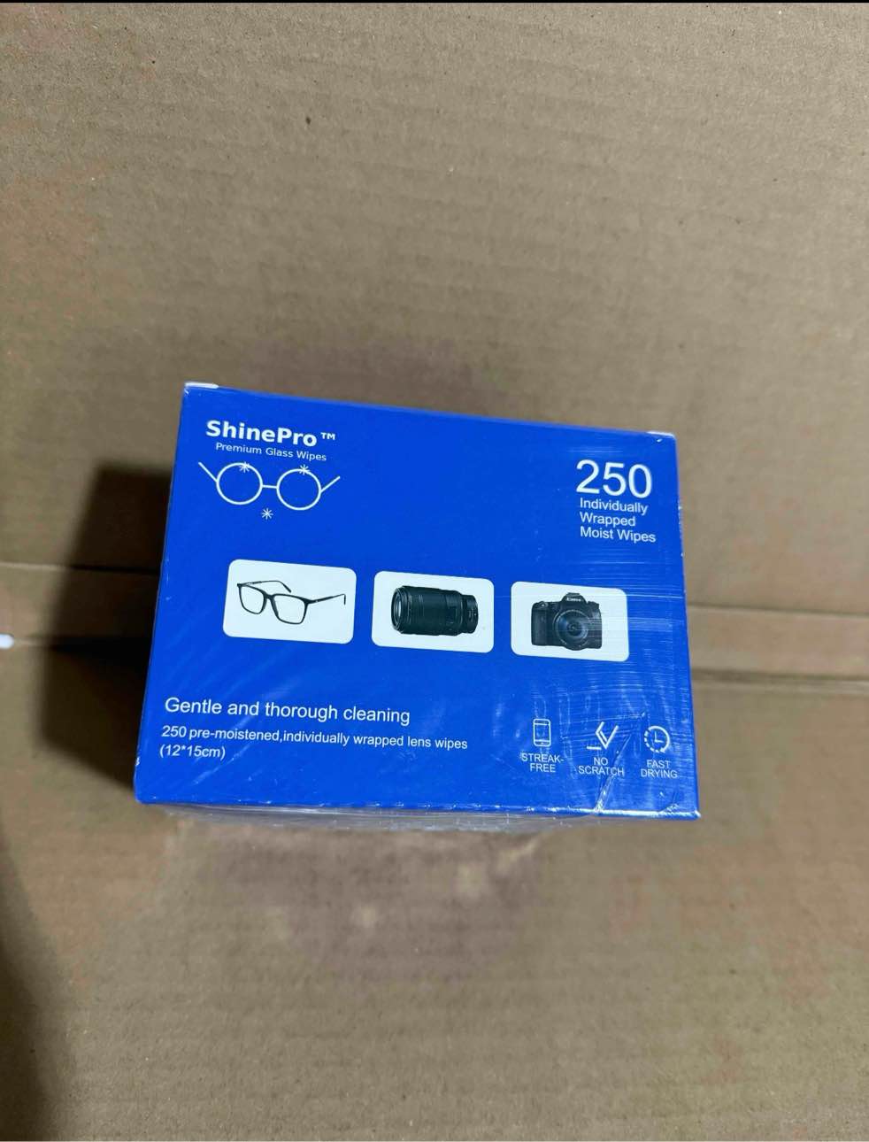 Condition photo showing Brand New for shine pro lens wipes 250 individually wrapped moist wipes, gentle thorough cleaning