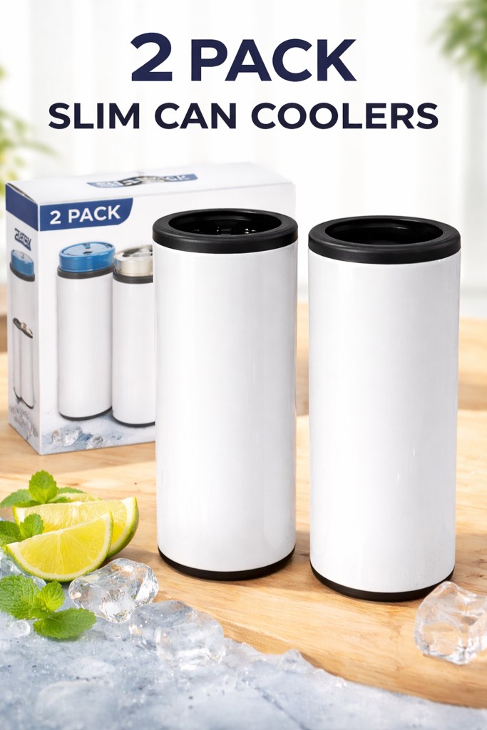 2 pack 12 oz slim can cooler white 