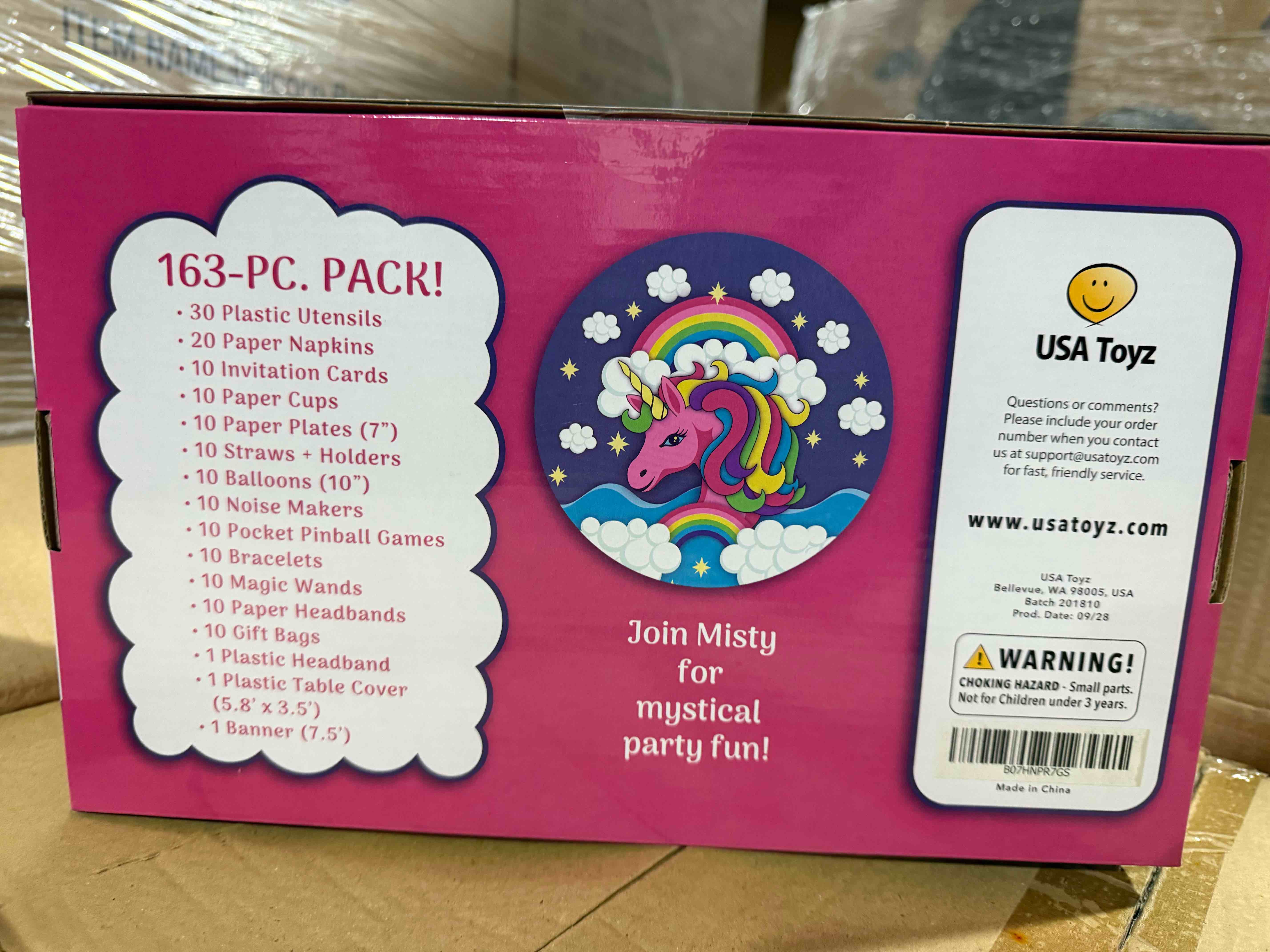 Condition photo showing New/Like New for usa toyz rainbow unicorn party supplies - 163pk unicorn party favors and unicorn birthday decorations with unicorn headbands, invitations, plates, cups, and napkin sets