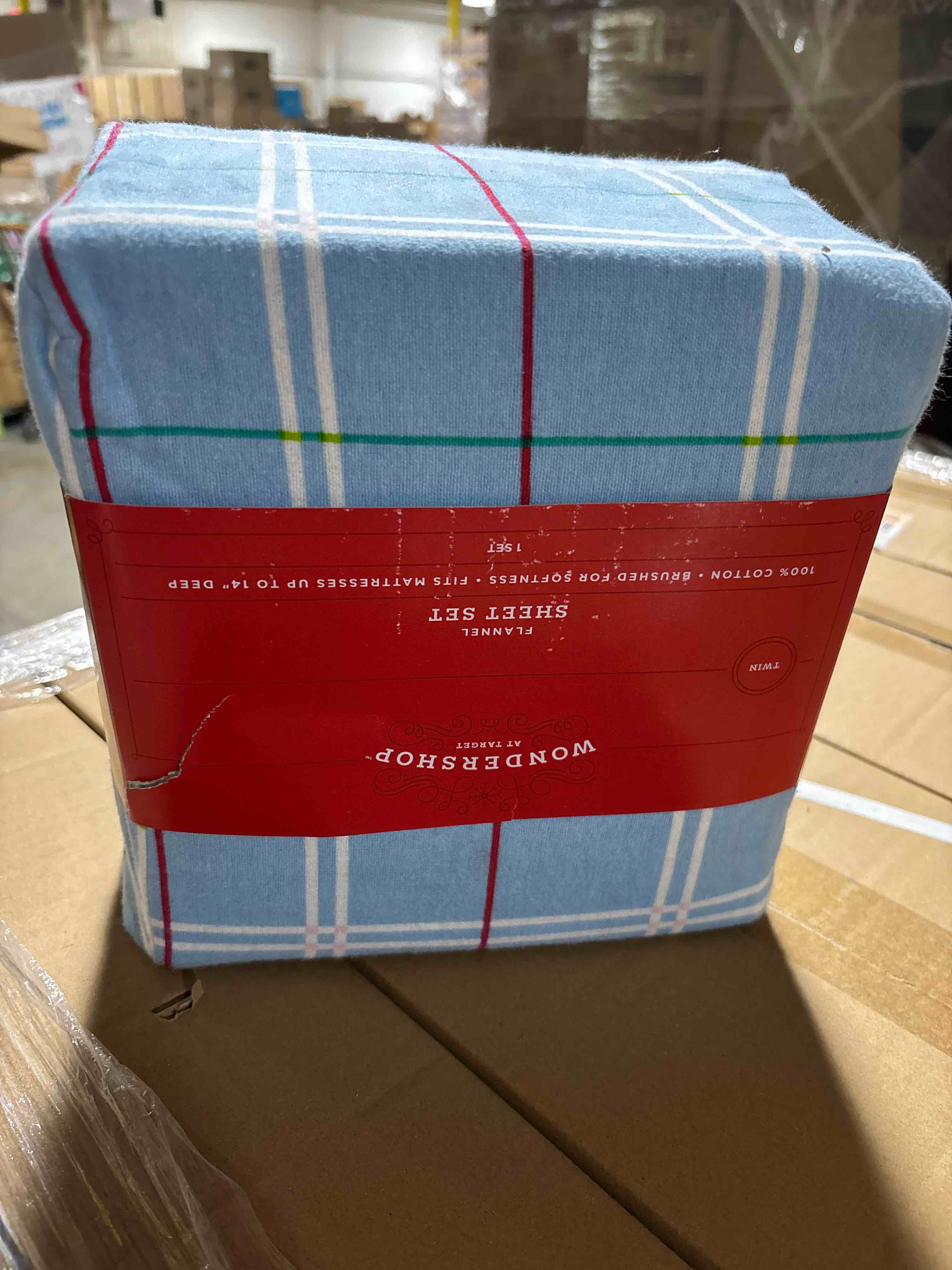 Condition photo showing New/Like New for twin christmas flannel sheet set blue plaid - wondershop™
