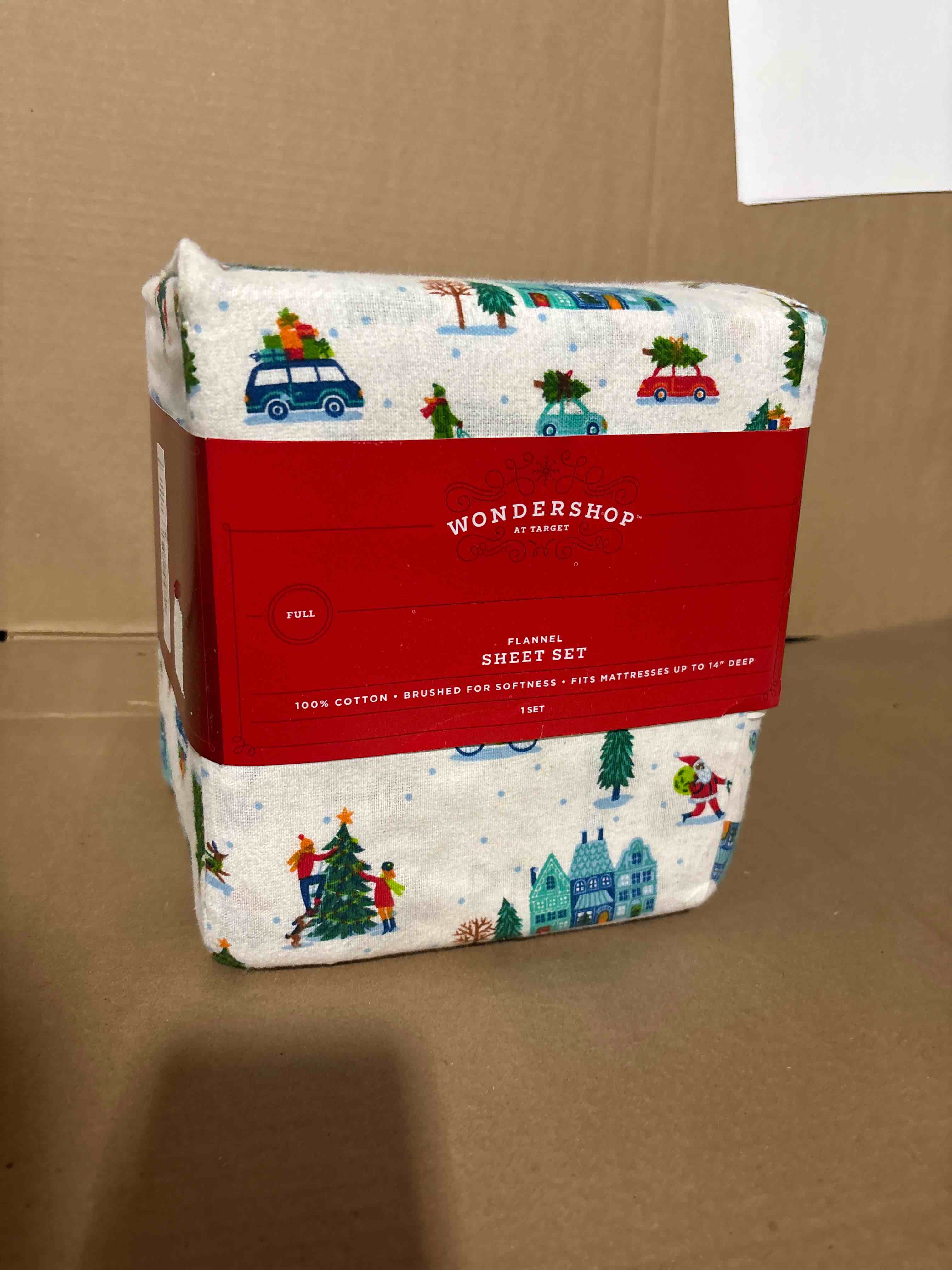 Condition photo showing Brand New for full christmas flannel sheet set set snowy village - wondershop™