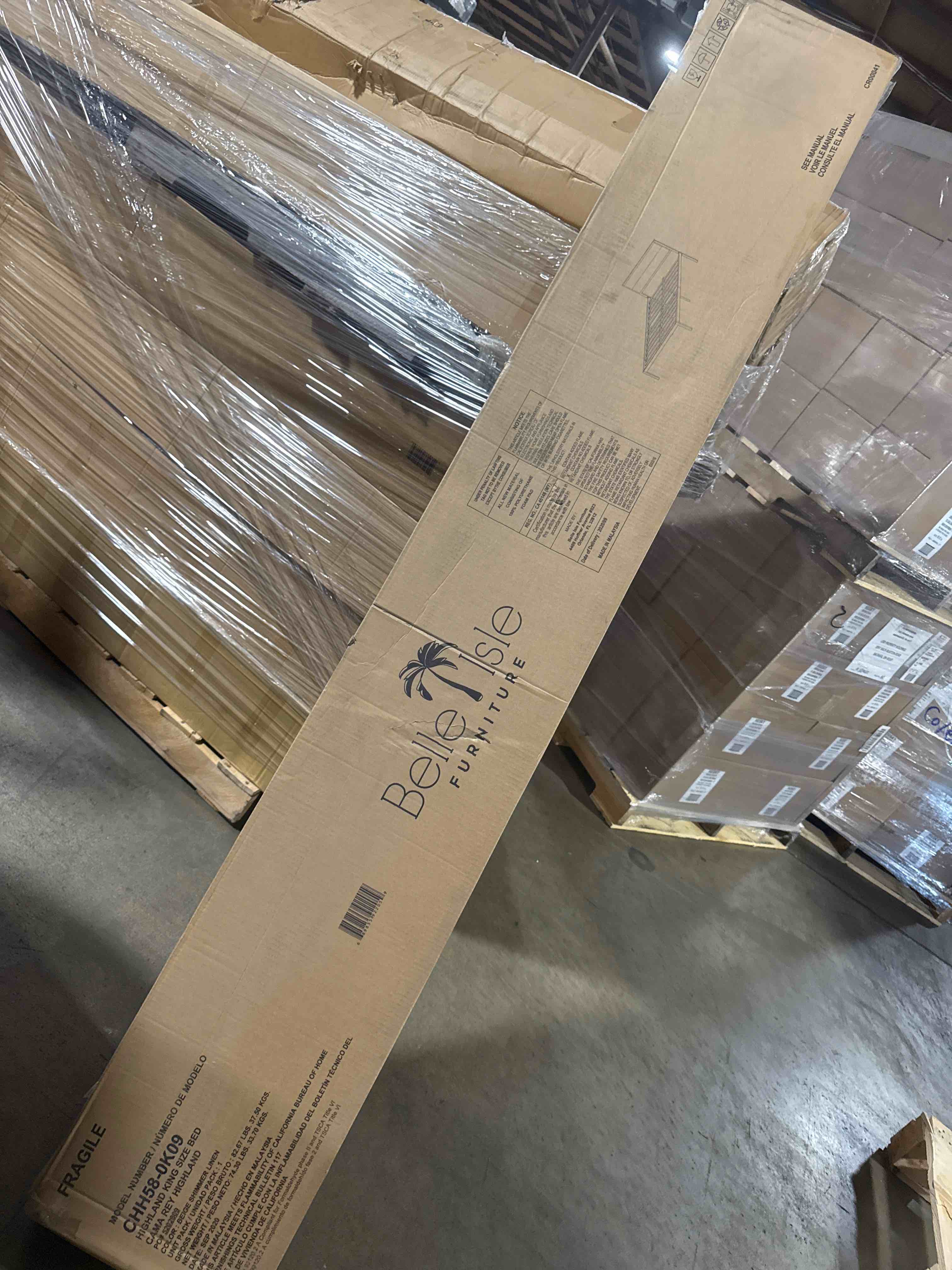 Condition photo showing New/Like New for brand new complete belle isle furniture highland modern velvet low profile upholstered bed  king beige 