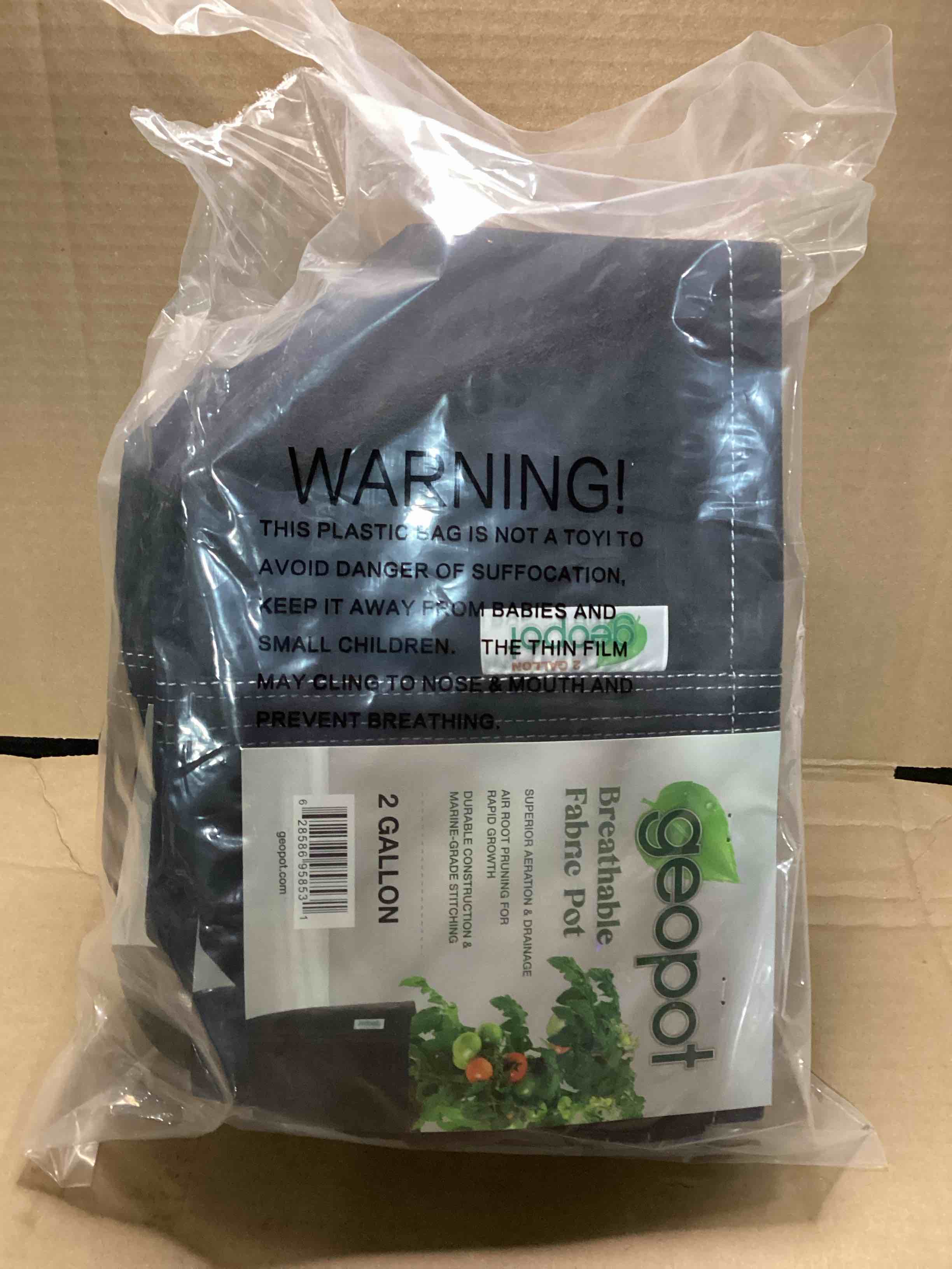Condition photo showing Brand New for geopot planter fabric pots square bottom black 2 gallon 8 liter