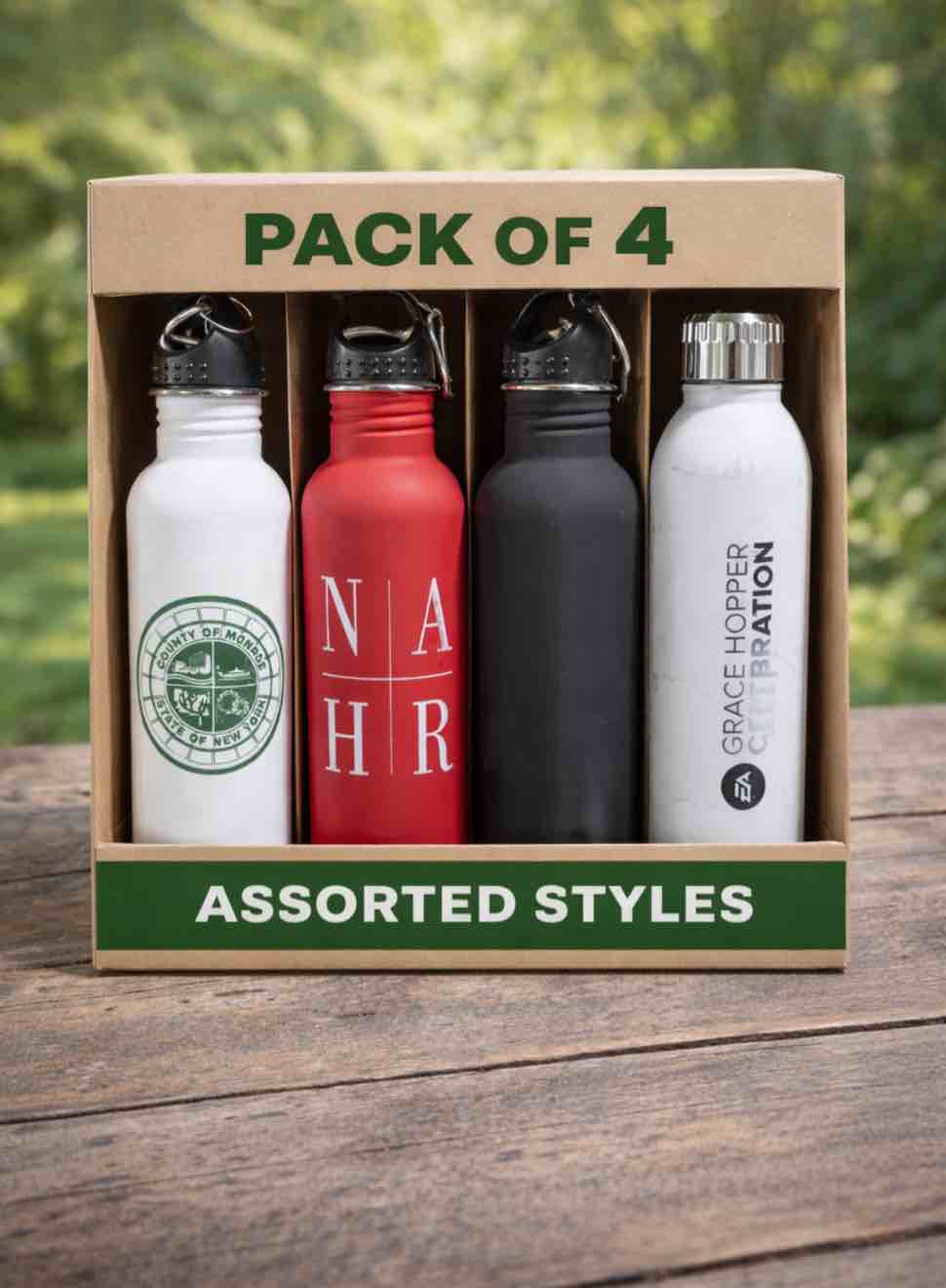 Condition photo showing New/Like New for four pack of assorted stainless steel tumblers