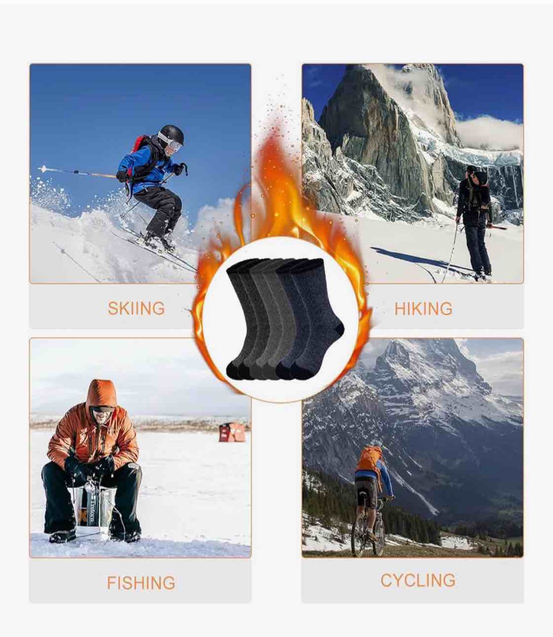 Condition photo showing Brand New for 12 pairs of men’s winter heated socks size 10 to 13