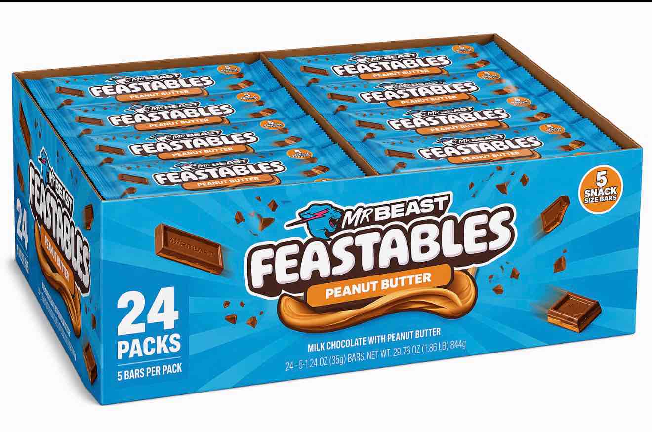 Case of 24 MrBeast Feastables Multipack Peanut Butter Chocolate Candy - 5ct/175g BB Jan.2026