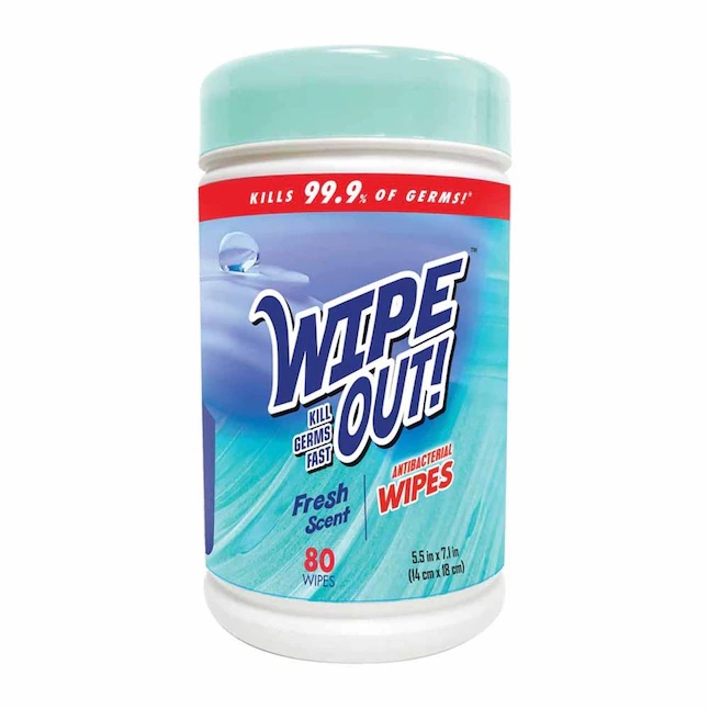 Condition photo showing Brand New for wipe out antibacterial wipes, 80 count fresh scent