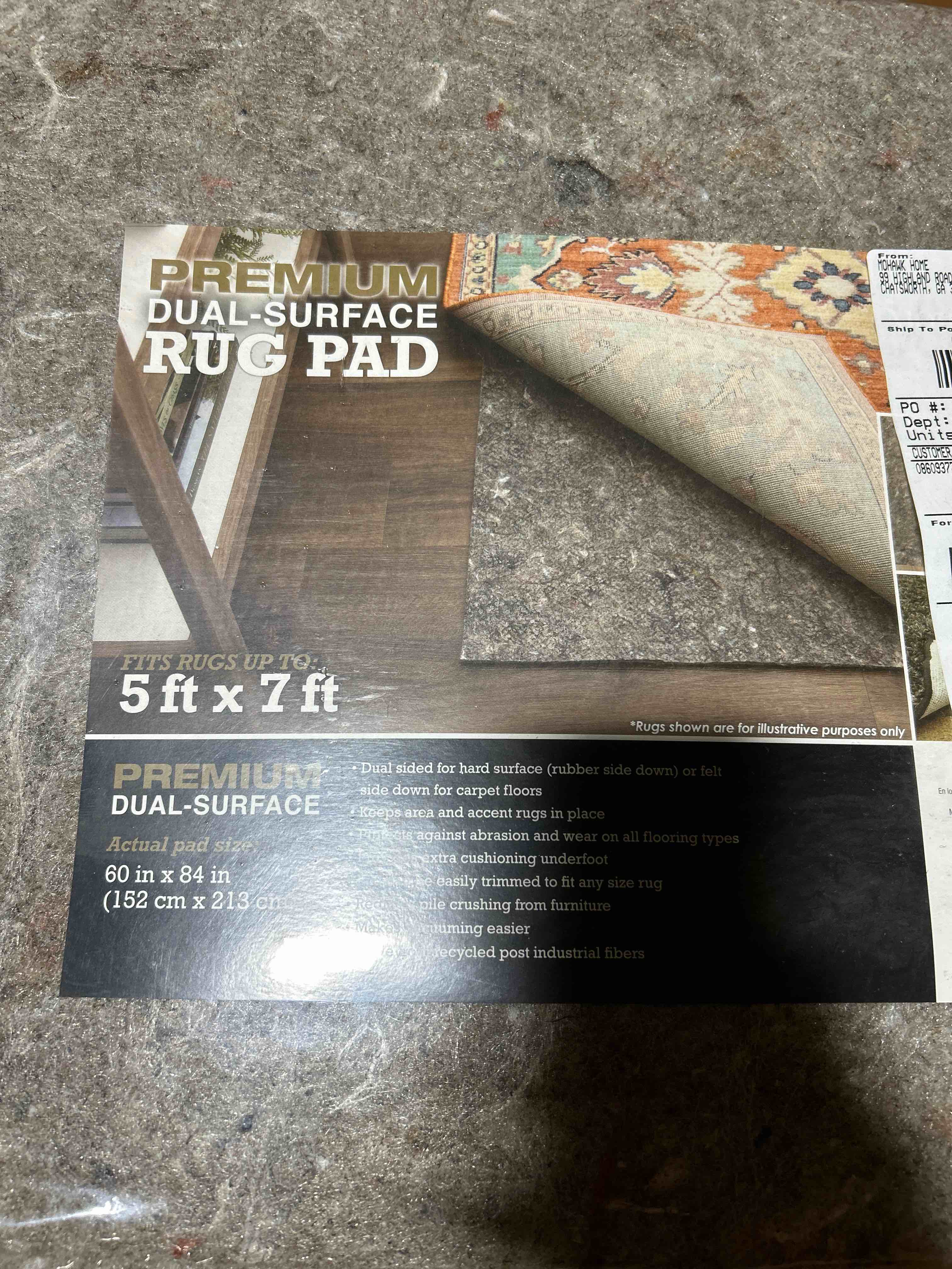 Condition photo showing New/Like New for premium dual surface rug pad 5ft x 7ft 