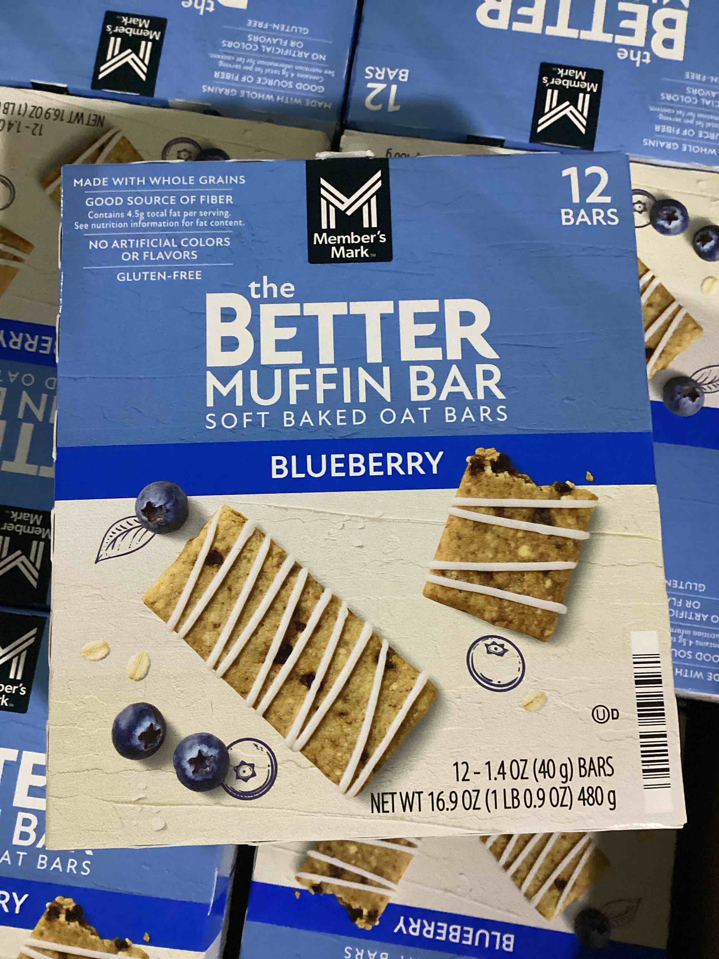 Condition photo showing New/Like New for case of 12 the better muffin bar soft baked oat bars, blueberry ( bb 2.11.26)