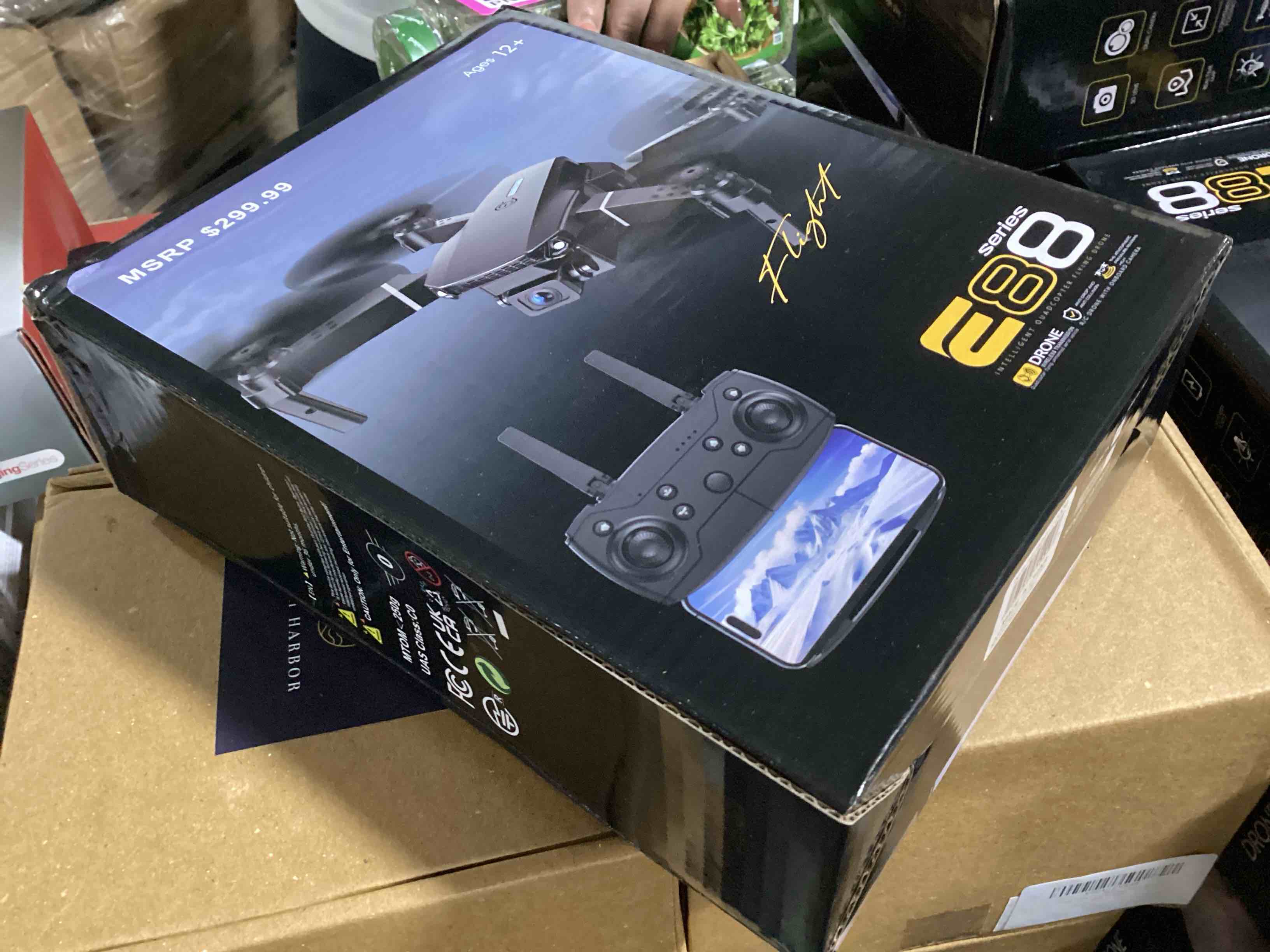 Condition photo showing New/Like New for e88 drone with hd camera, fixed height hover, 360° stunt flip, 90° adjustable lens, foldable rc quadcopter for beginners, indoor outdoor flying toy.