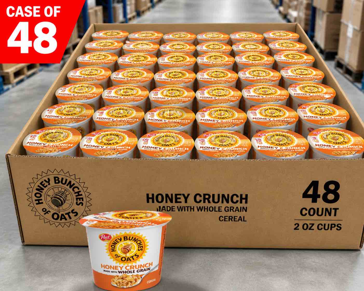 case of 48 2 ounce honey bunches of oats honey crunch made with whole grain cereal 2 ounce bowls