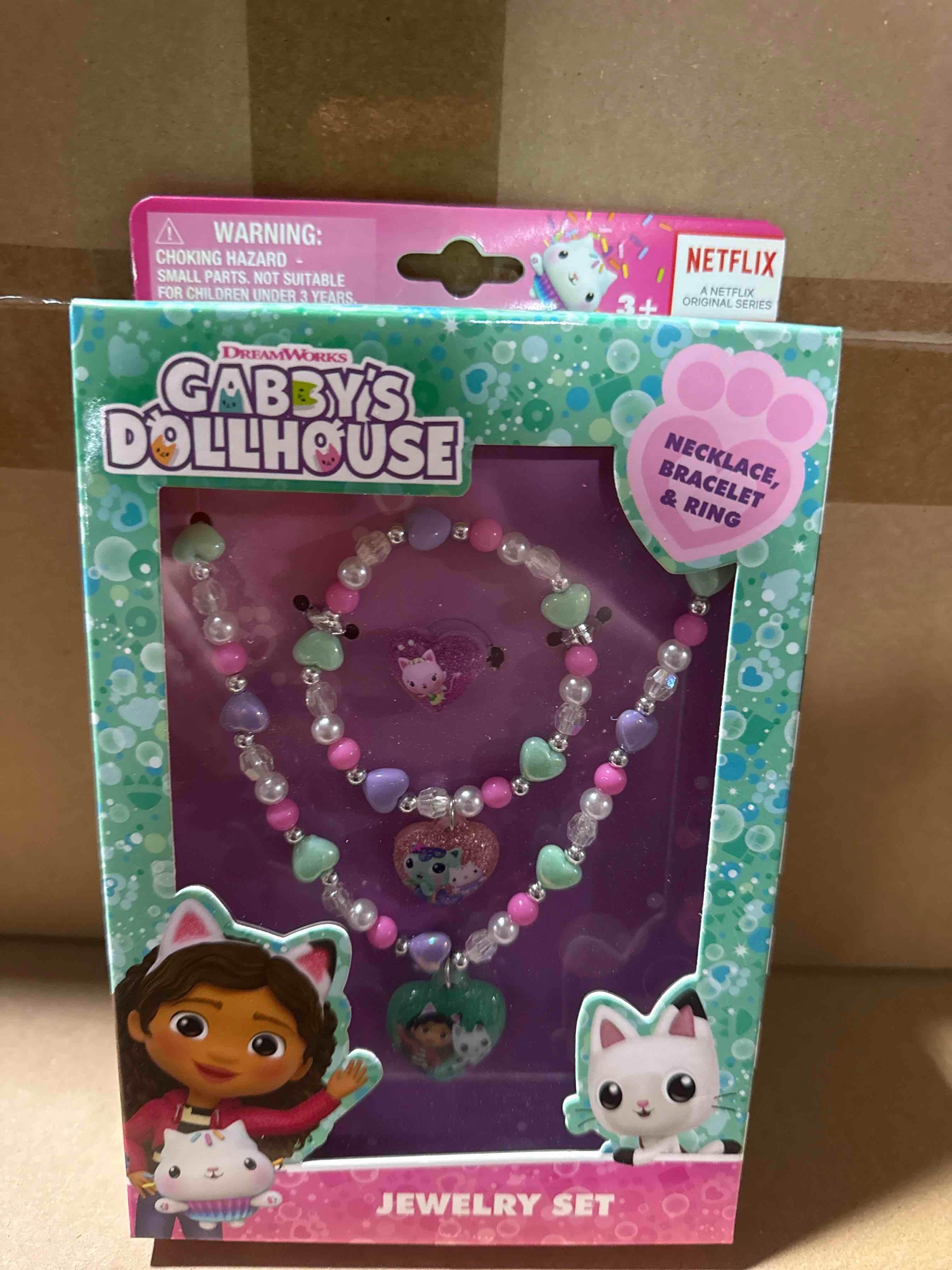 LUV HER Girls Jewelry Set - Dress Up 3 Piece Toy Jewelry Box Set with Bead Necklace, Bracelet, and Ring - Gabby's Dollhouse Play Accessories - Ages 3+
