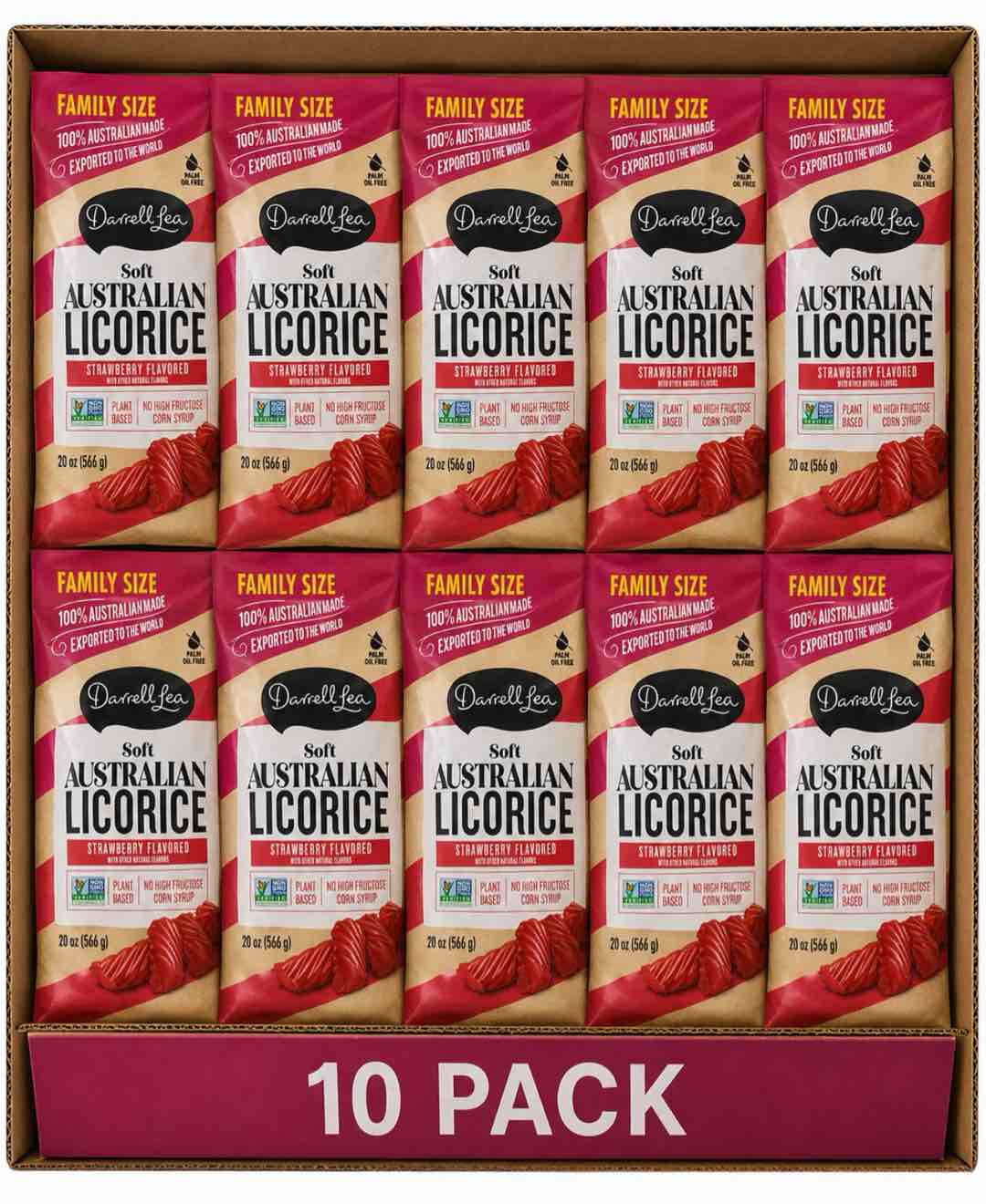 Case of 10 Darrell Lea Sofa Australian Licorice Strawberry Flavored 20 oz BB June 2025 