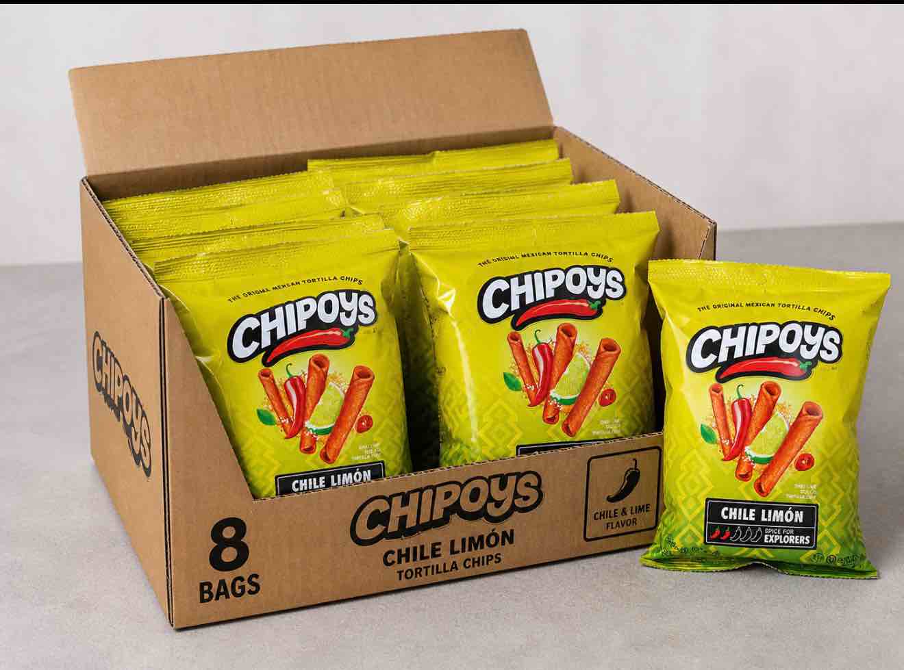 Chipoys Fiery Tortilla Chips | Chile Limon Flavor | 4 Ounce Bags | Pack of 8 BB 11.2025