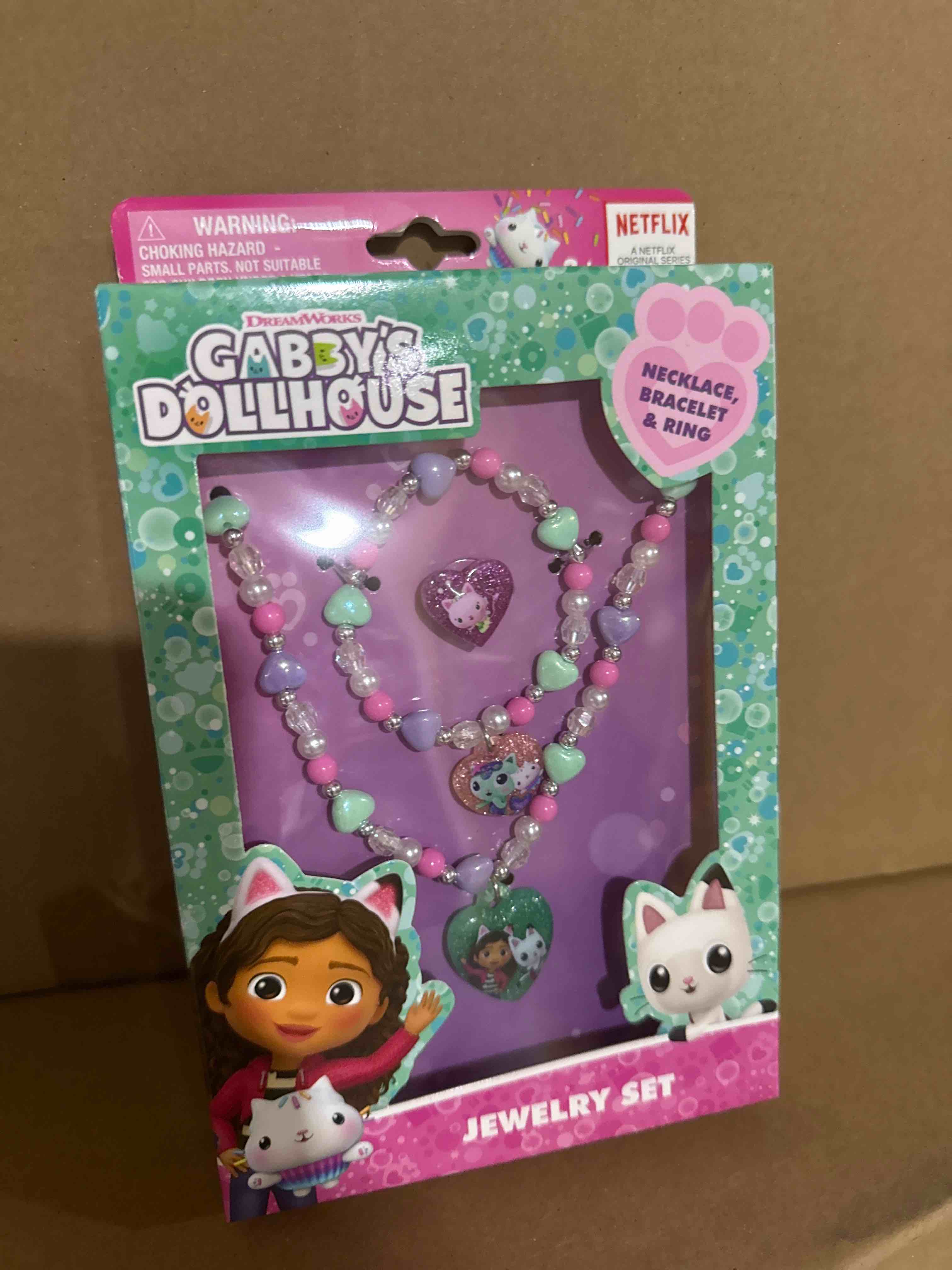LUV HER Girls Jewelry Set - Dress Up 3 Piece Toy Jewelry Box Set with Bead Necklace, Bracelet, and Ring - Gabby's Dollhouse Play Accessories - Ages 3+
