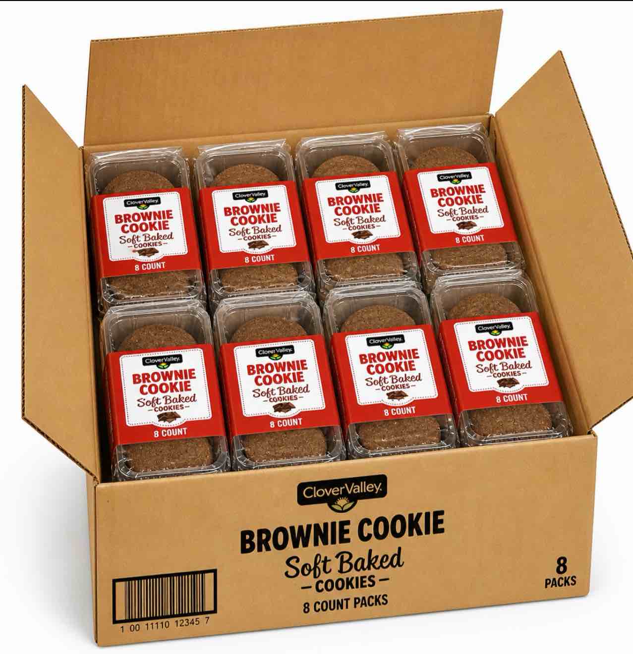 case of 8! clover Valley brownie cookie soft baked 7.1 ounce package eight count of cookies