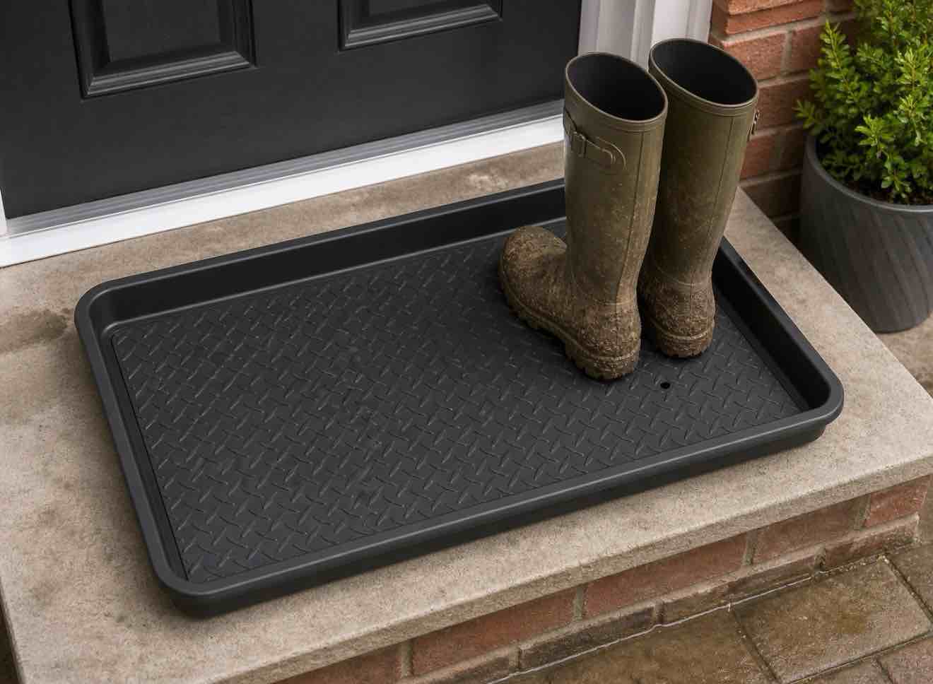 heavy-duty multi-purpose utility tray with raised edges and a non-slip textured surface designed to contain spills and keep items secure.