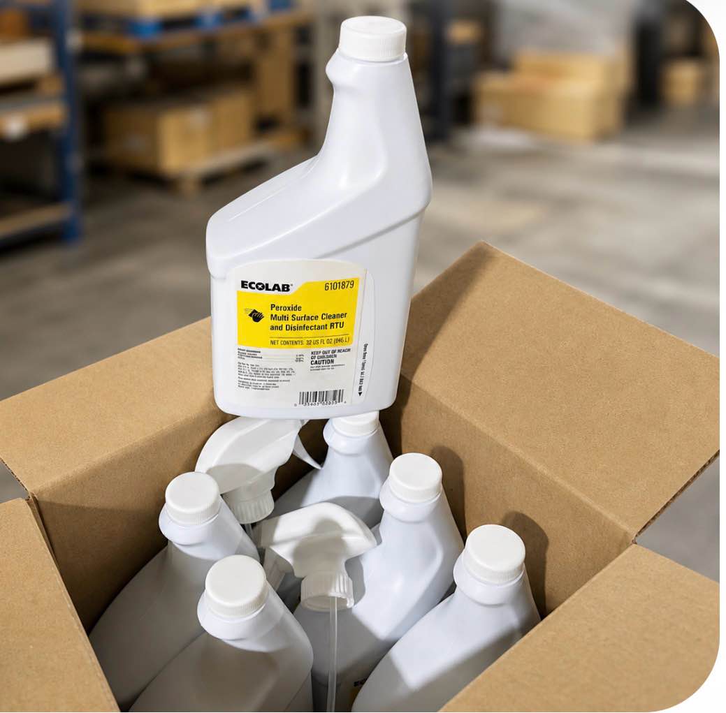 case of six Ecolab peroxide, multi surface cleaner and disinfectant 32 ounce