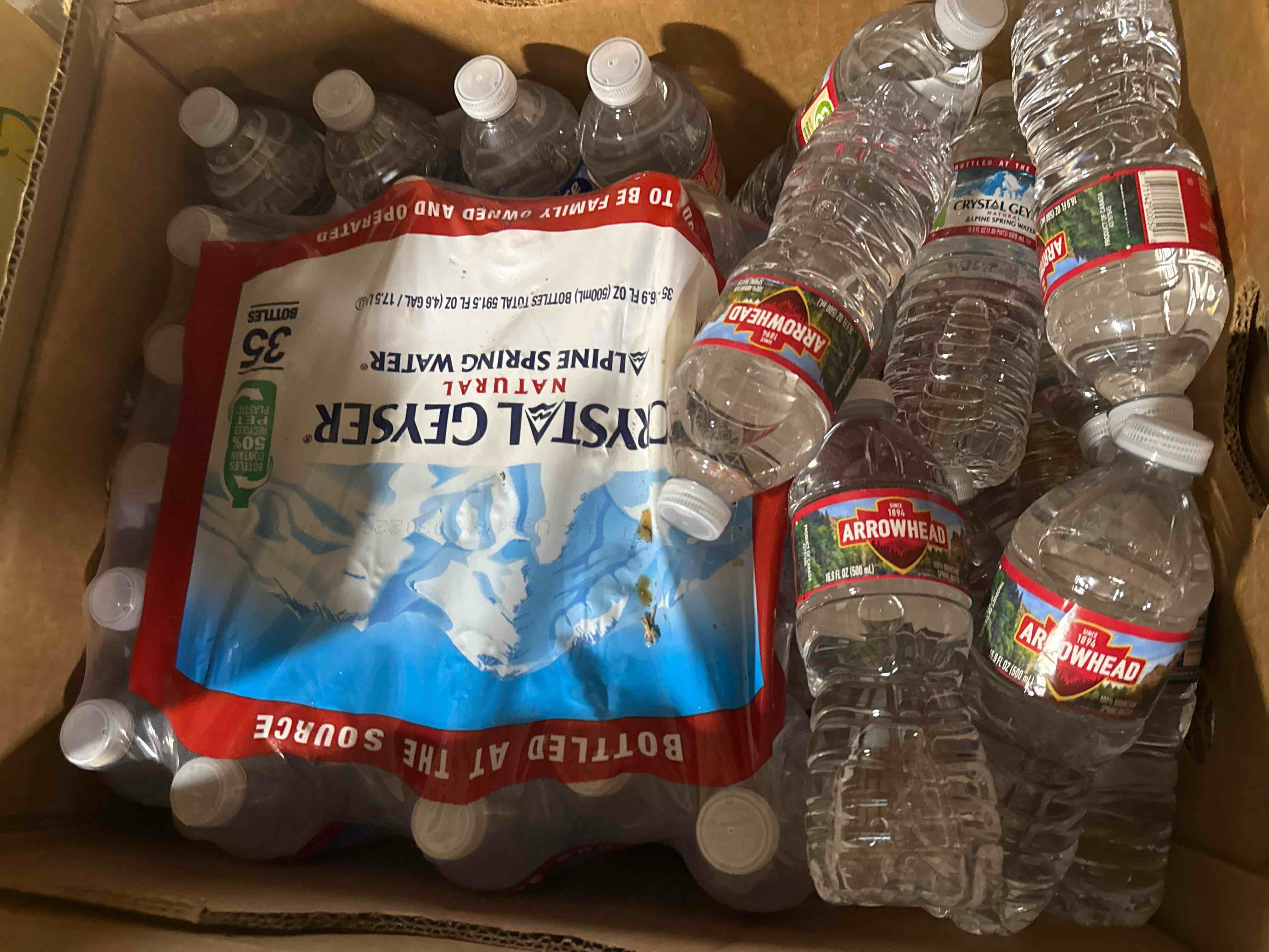 box lot of Assorted Water bottles 