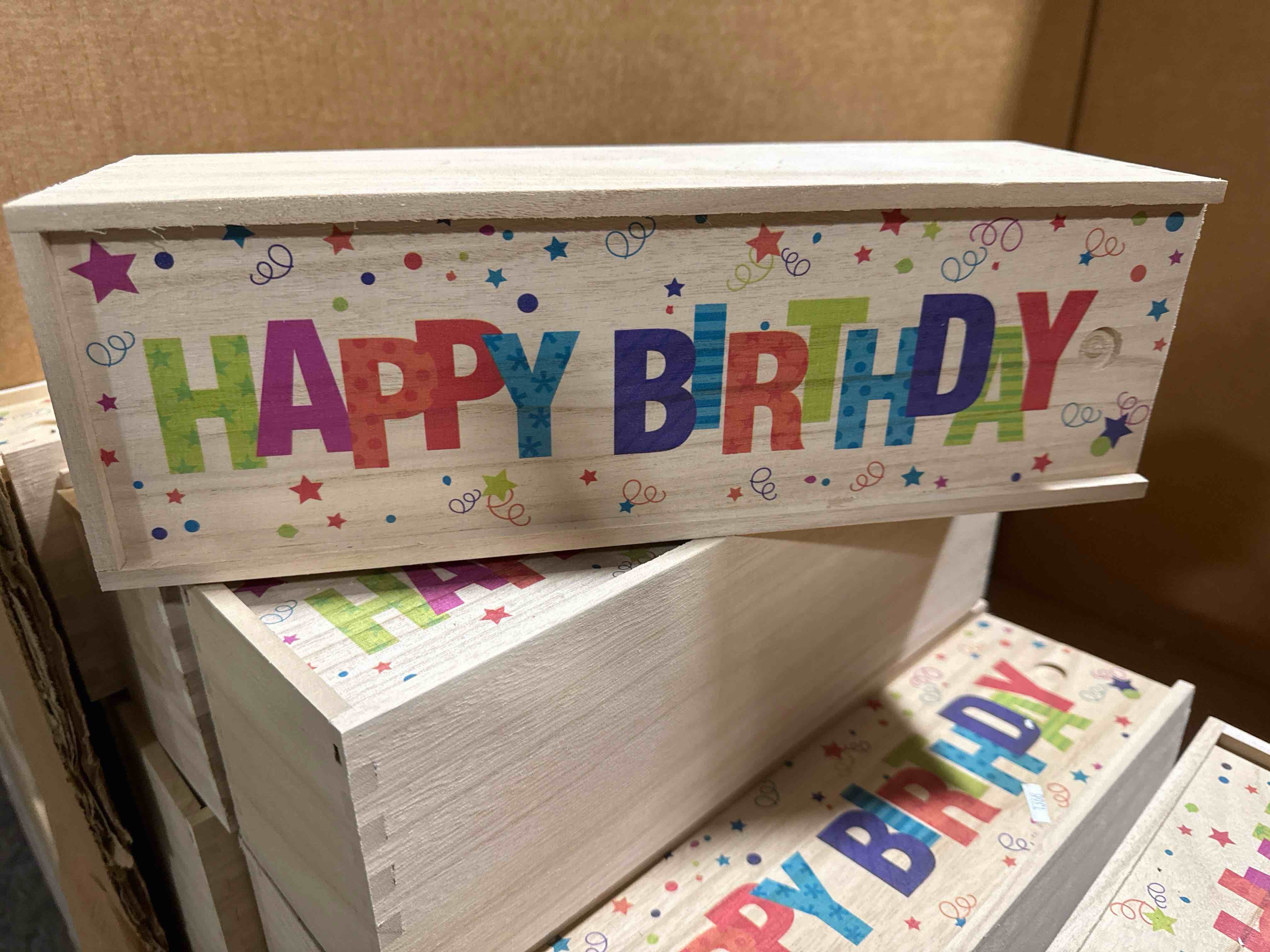 Condition photo showing New/Like New for happy birthday wooden gift box 