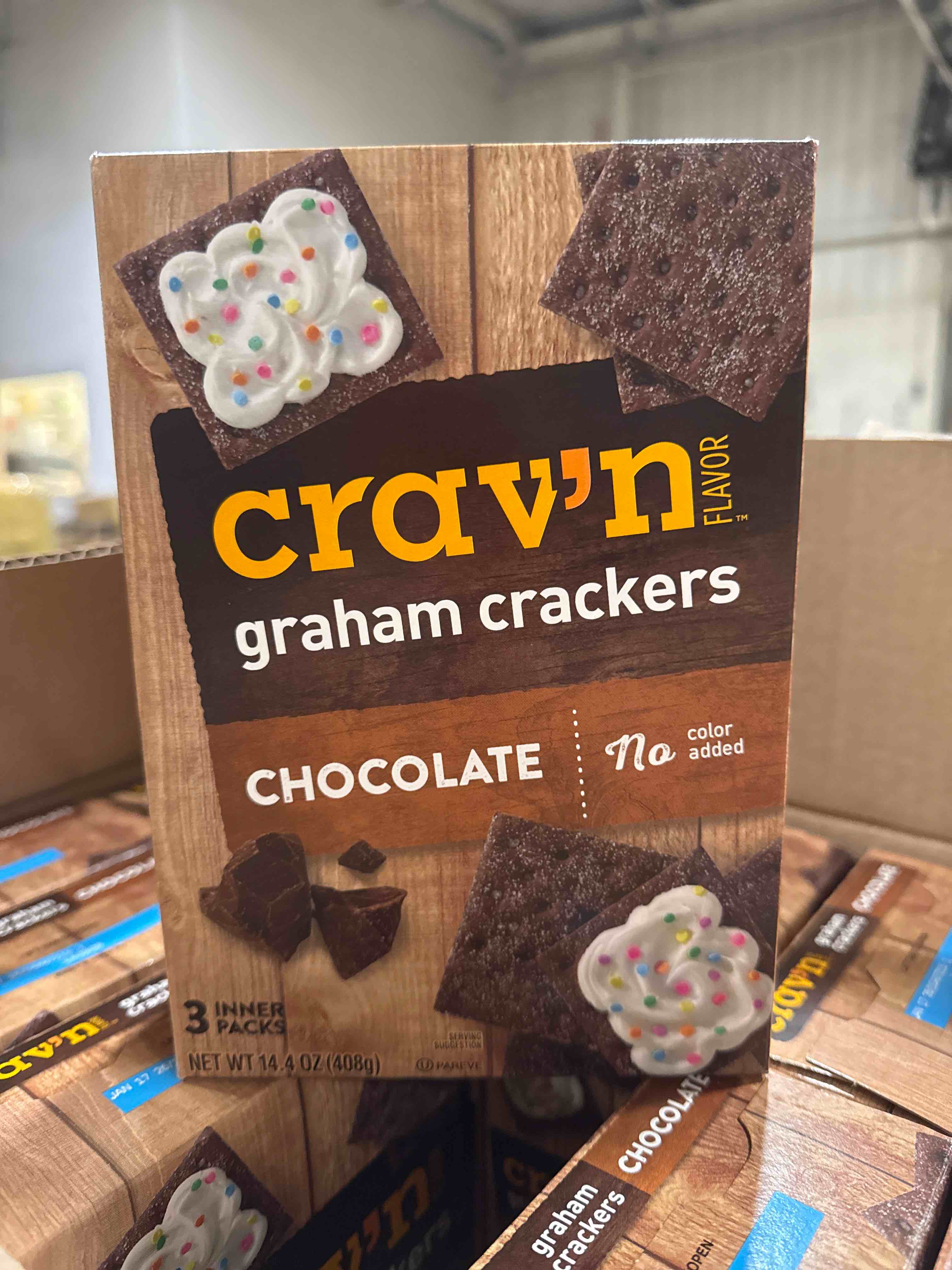 Case of 12 crav’n Flavor Graham Crackers Chocolate 14.4oz Bb January 2026