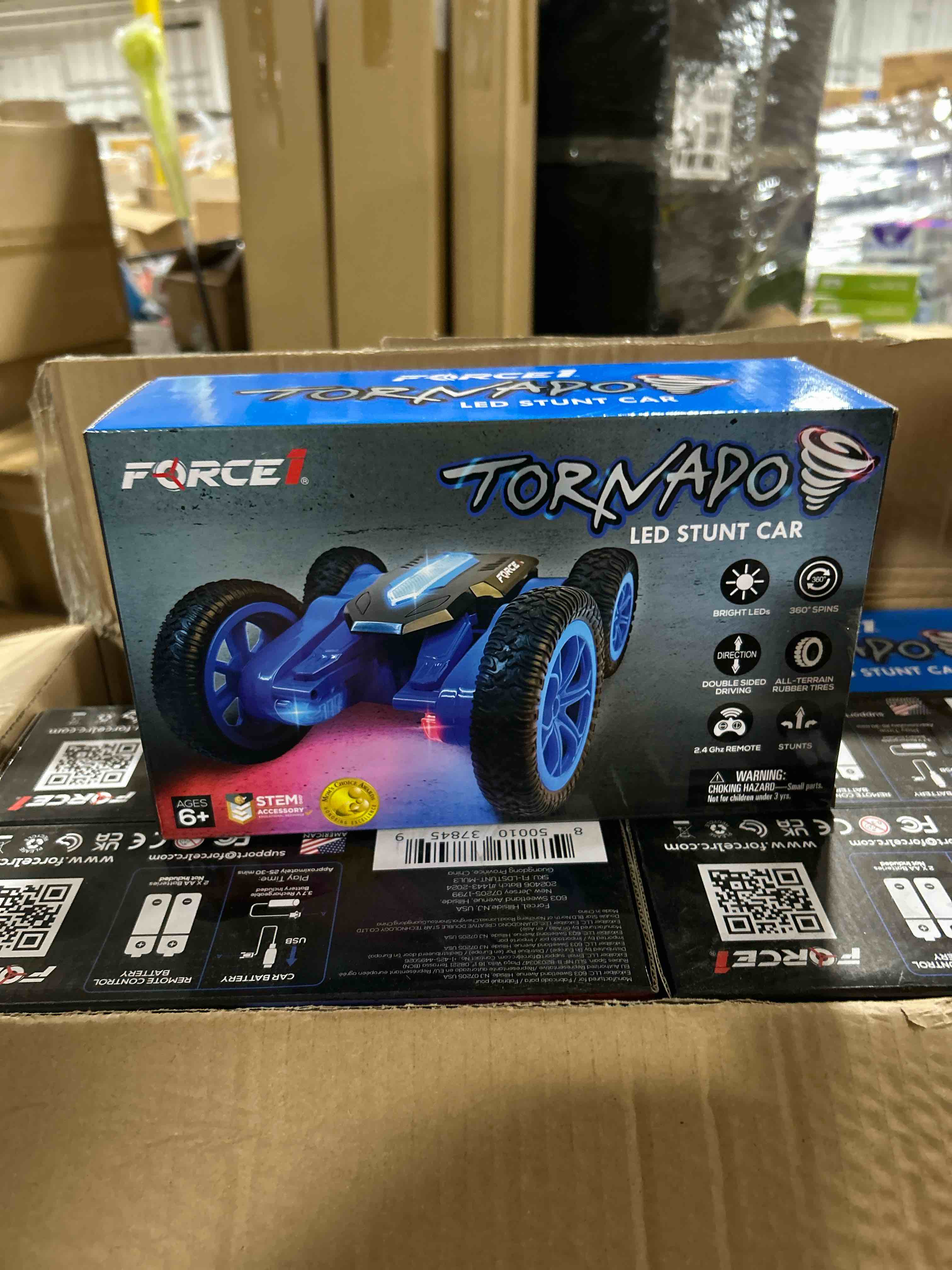 force1 tornado blue led remote control car for kids- double sided driving fast rc cars 360 flips, outdoor 4wd off road stunt rc car, all terrain tires, rc crawler rechargeable battery, 2.4ghz remote