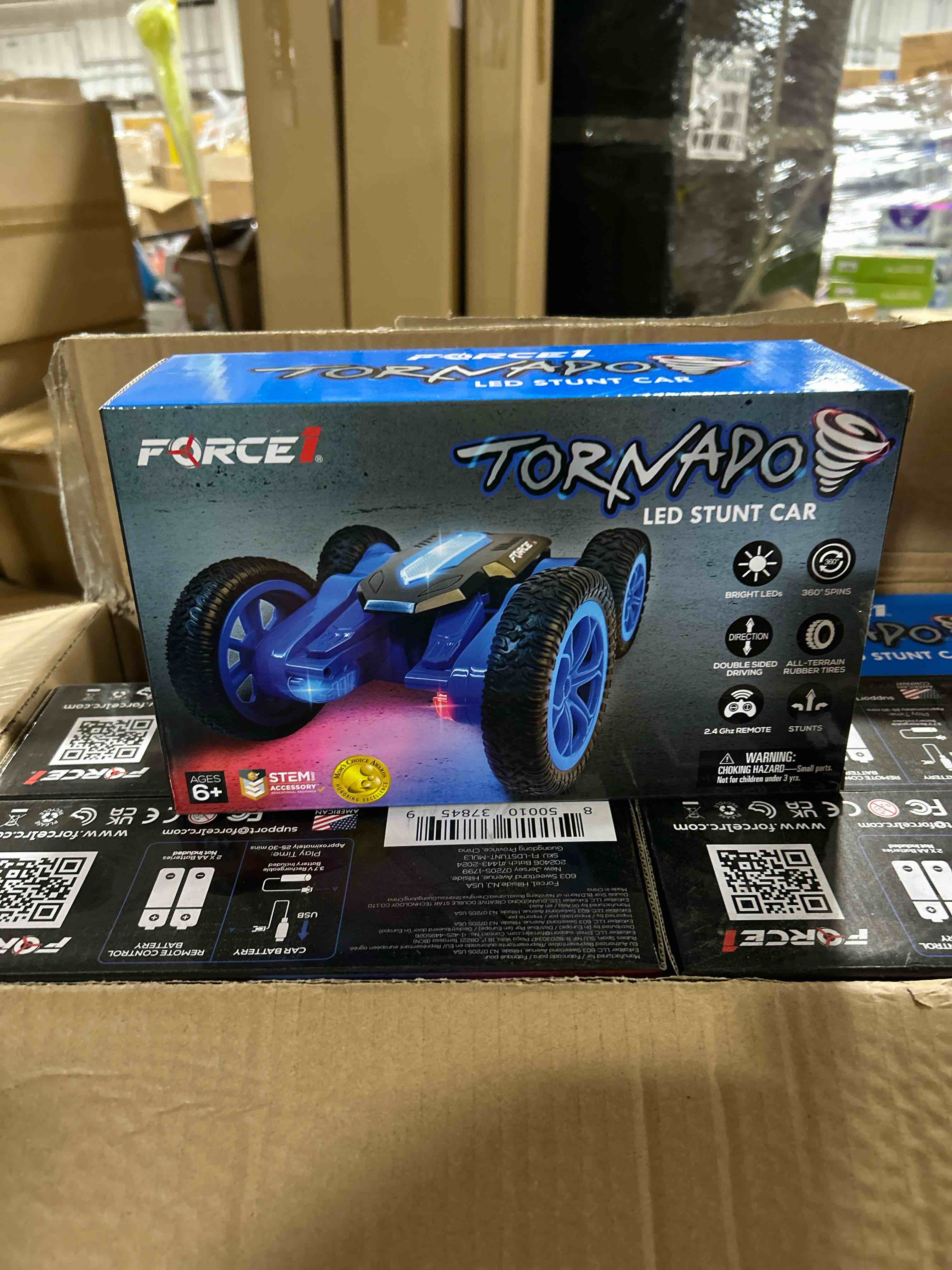 Condition photo showing Brand New for force1 tornado blue led remote control car for kids- double sided driving fast rc cars 360 flips, outdoor 4wd off road stunt rc car, all terrain tires, rc crawler rechargeable battery, 2.4ghz remote