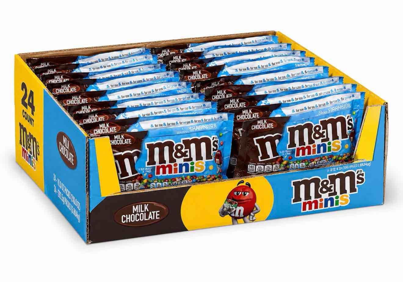 Case of 24 M&M'S Milk Chocolate Summer Candy Sharing Size Bag, 10oz Bb 12/2025