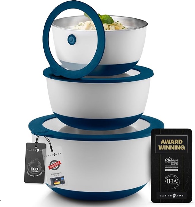 microwave stainless steel mixing bowl set capacity measurement markers and lids,avante-garde 1.5qt-2qt-4.5qt glass mixing bowl alternative eco-friendly