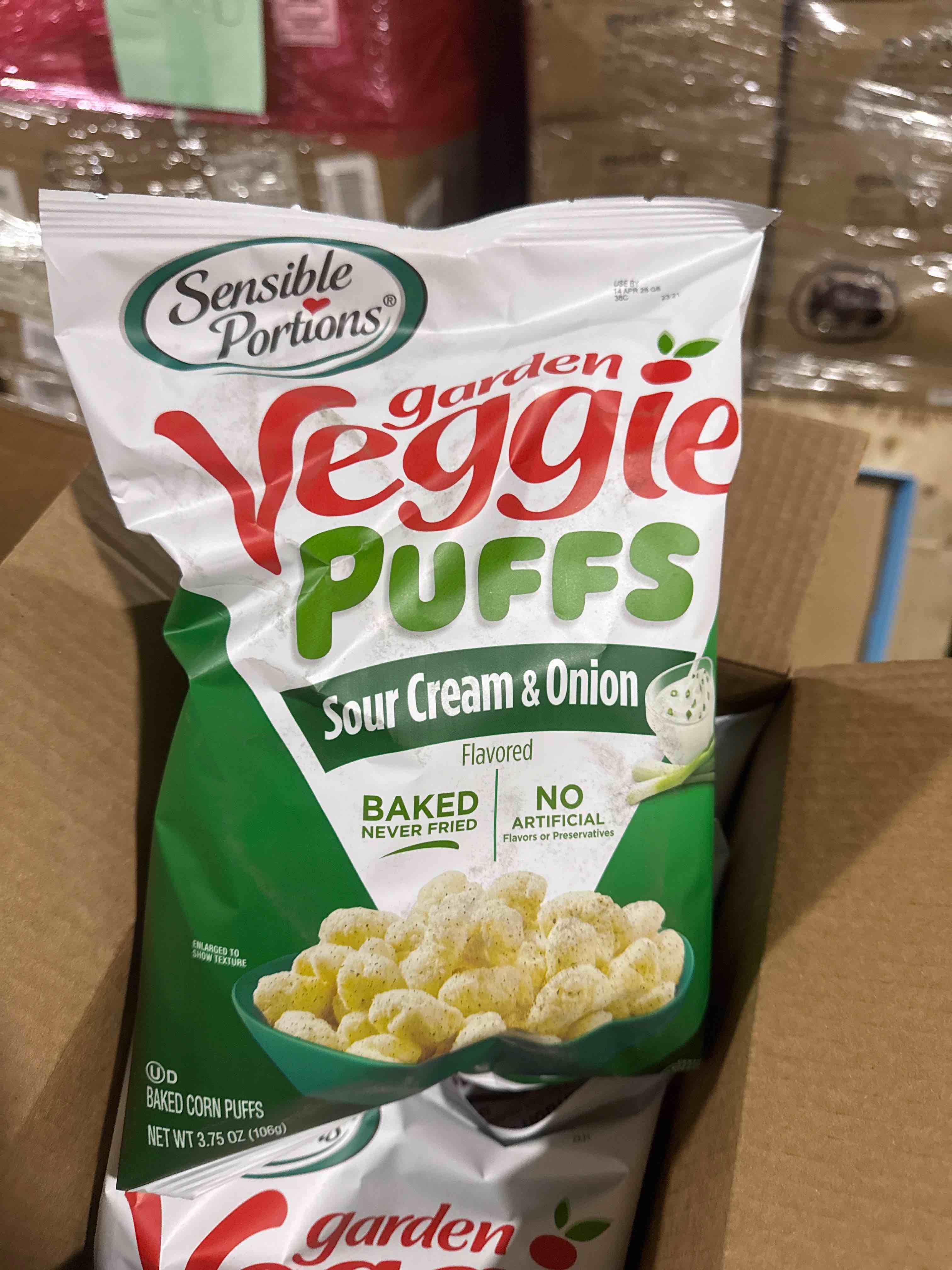 Case of 6 Sensible Portions Veggie Puffs Sour Cream & Onion - 3.75oz BB April 2026