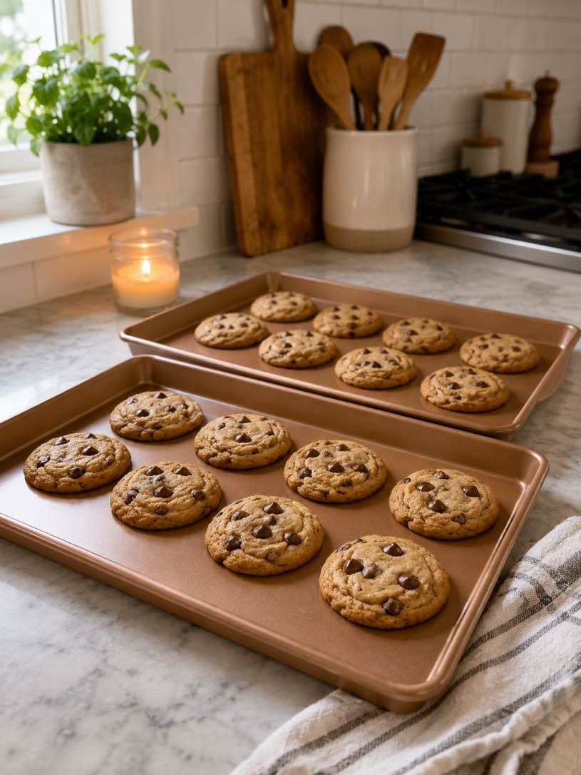 Condition photo showing New/Like New for (set of 2) 15”x9.5” copper cookie sheets 