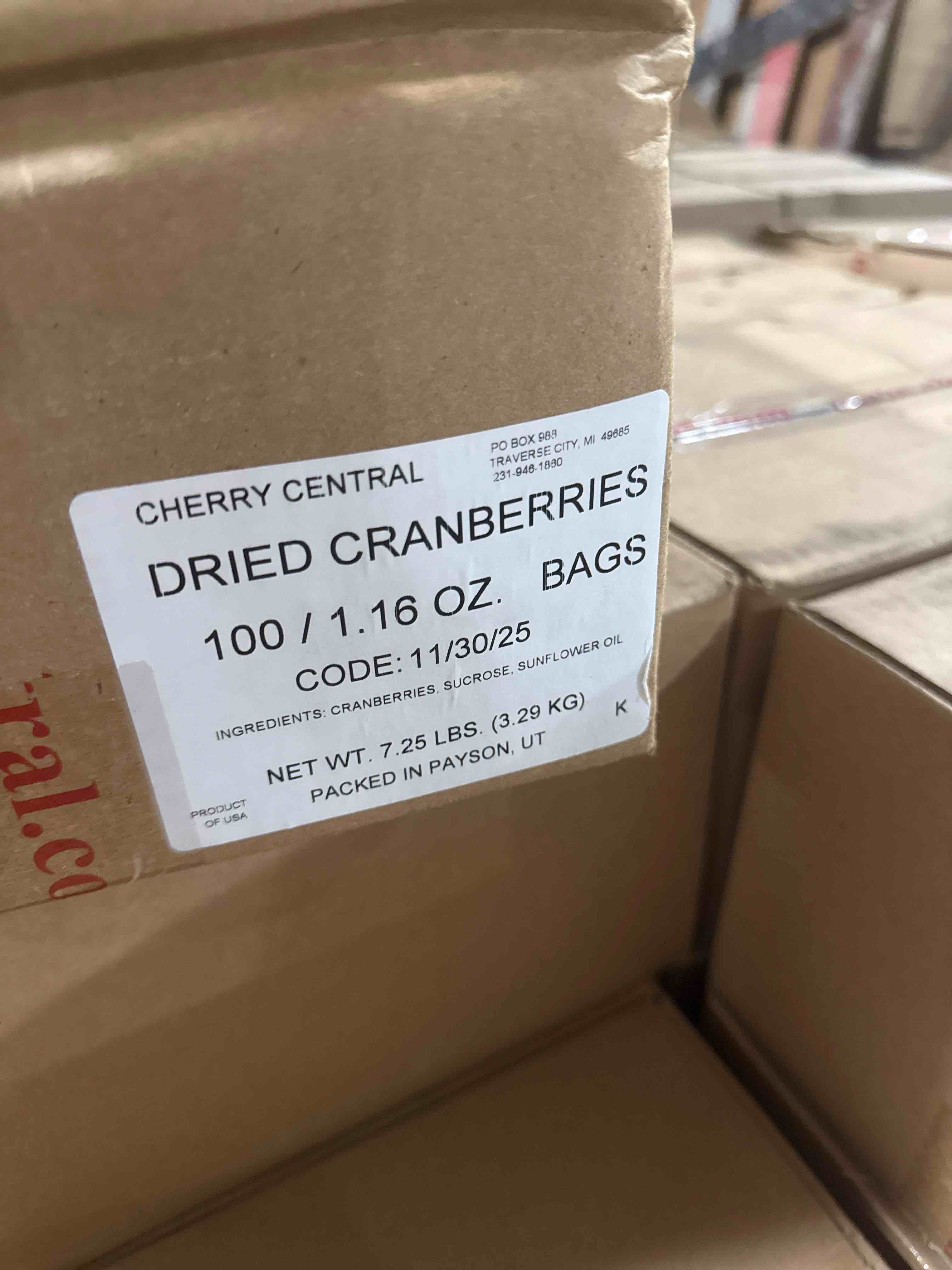 Case of 100 Fruit Haven Sweetened Dried Cranberries BB 11.2025