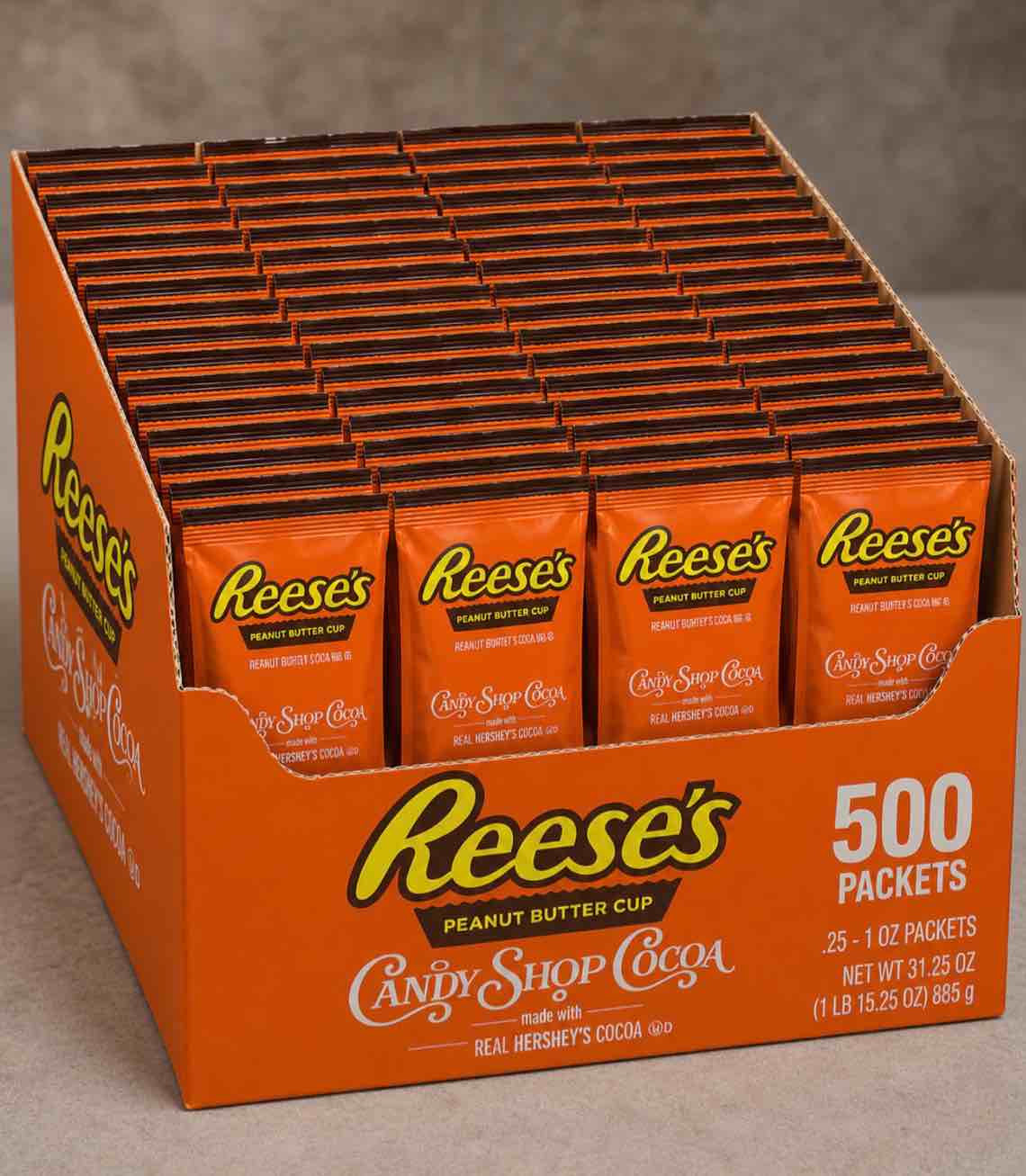 (bb 12.2025) case of 500 reese’s peanut butter candy shop cocoa - enjoy hot or cold